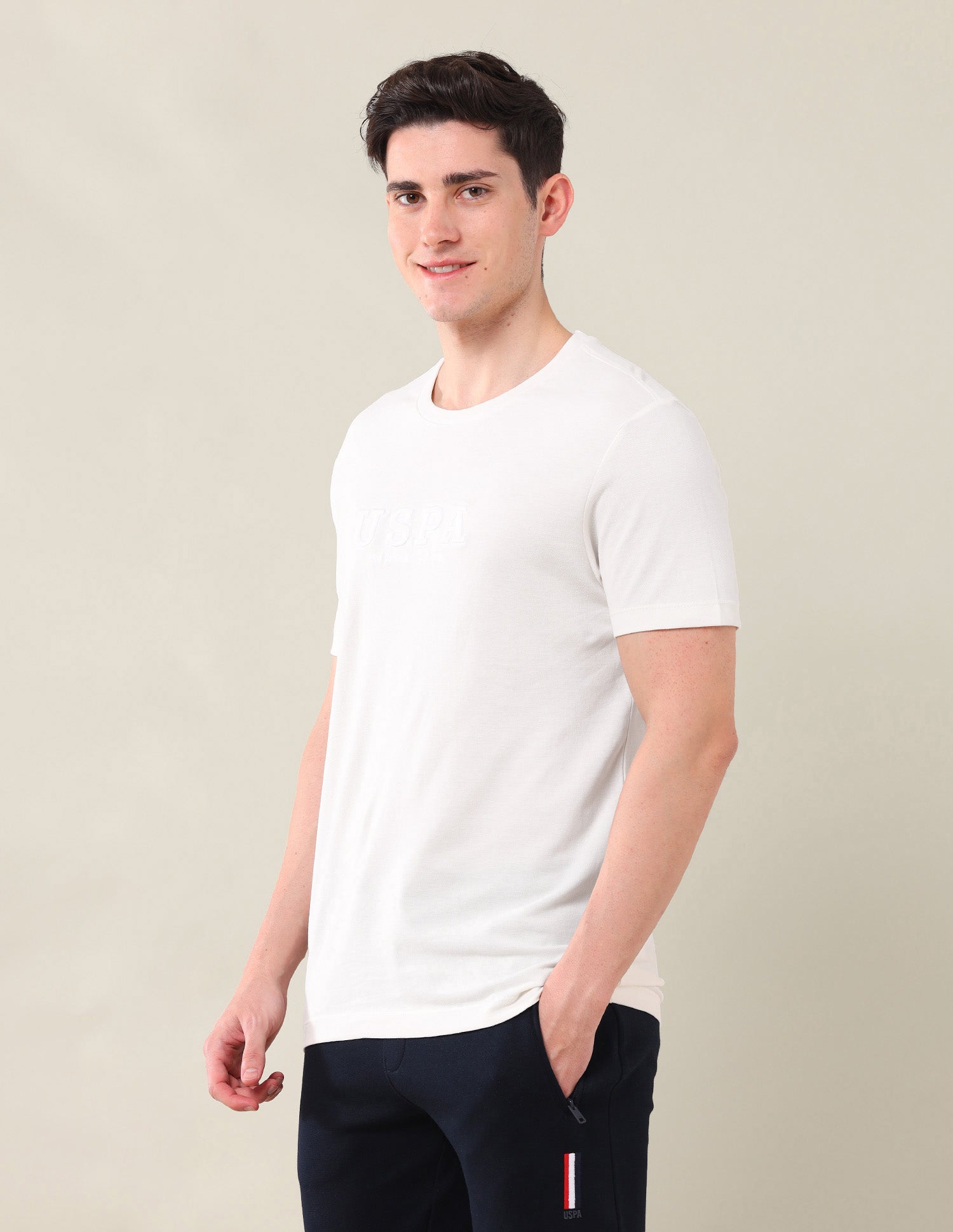 Brand Printed Slim Fit T-Shirt Off White - U.S. POLO ASSN. | Large