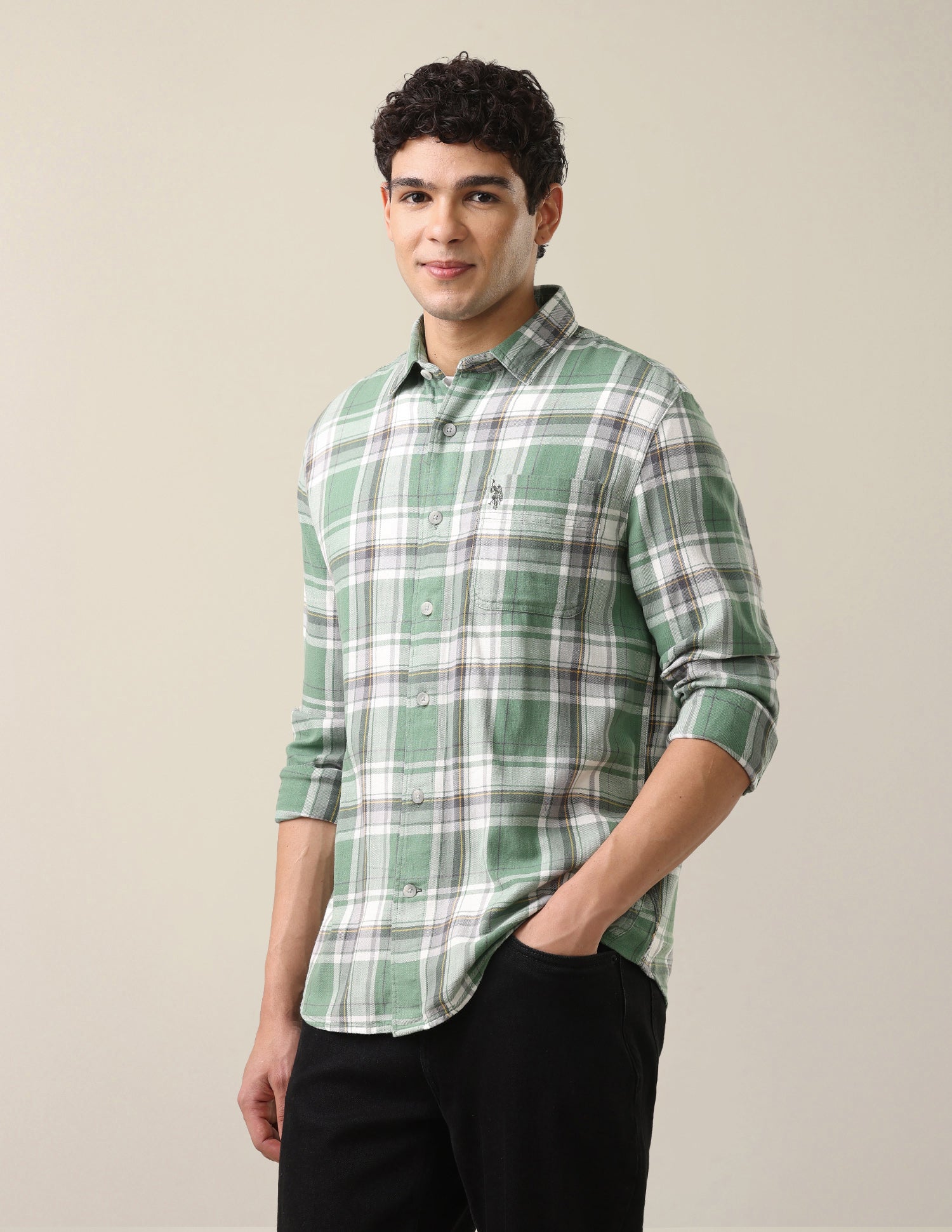Plaid Checked Twill Shirt Green - U.S. Polo Assn. India | Large