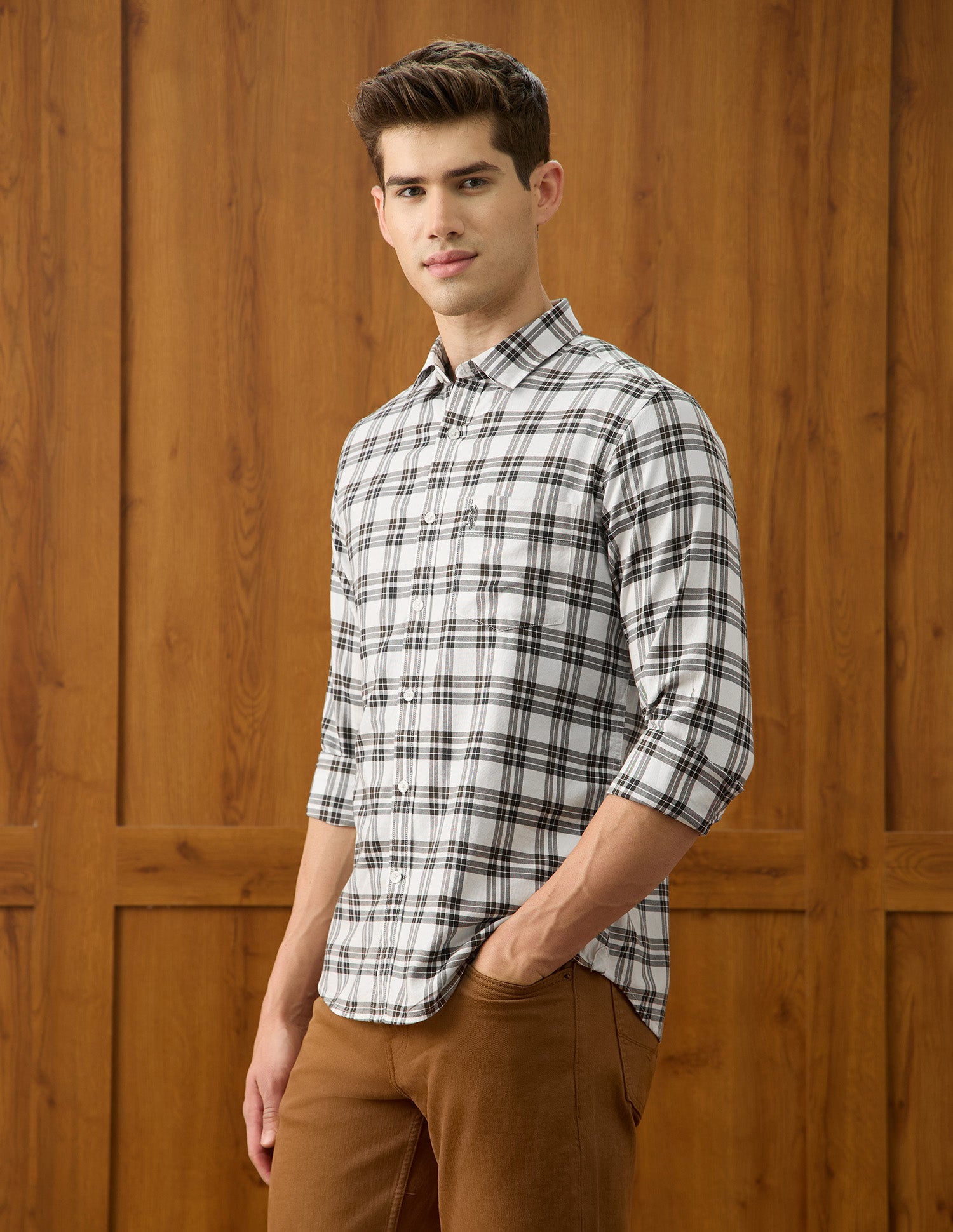 Micro Checked Regular Fit Shirt Olive - U.S. Polo Assn. India | Large