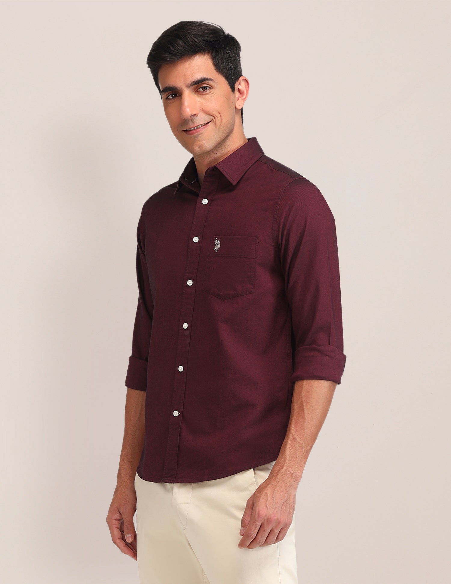 Tailored Fit Oxford Shirt Maroon - U.S. Polo Assn. India | Large