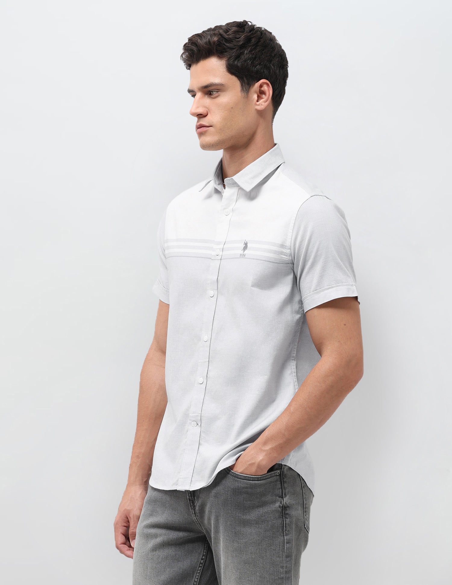 Solid Regular Fit Shirt Grey - U.S. Polo Assn. India | Large
