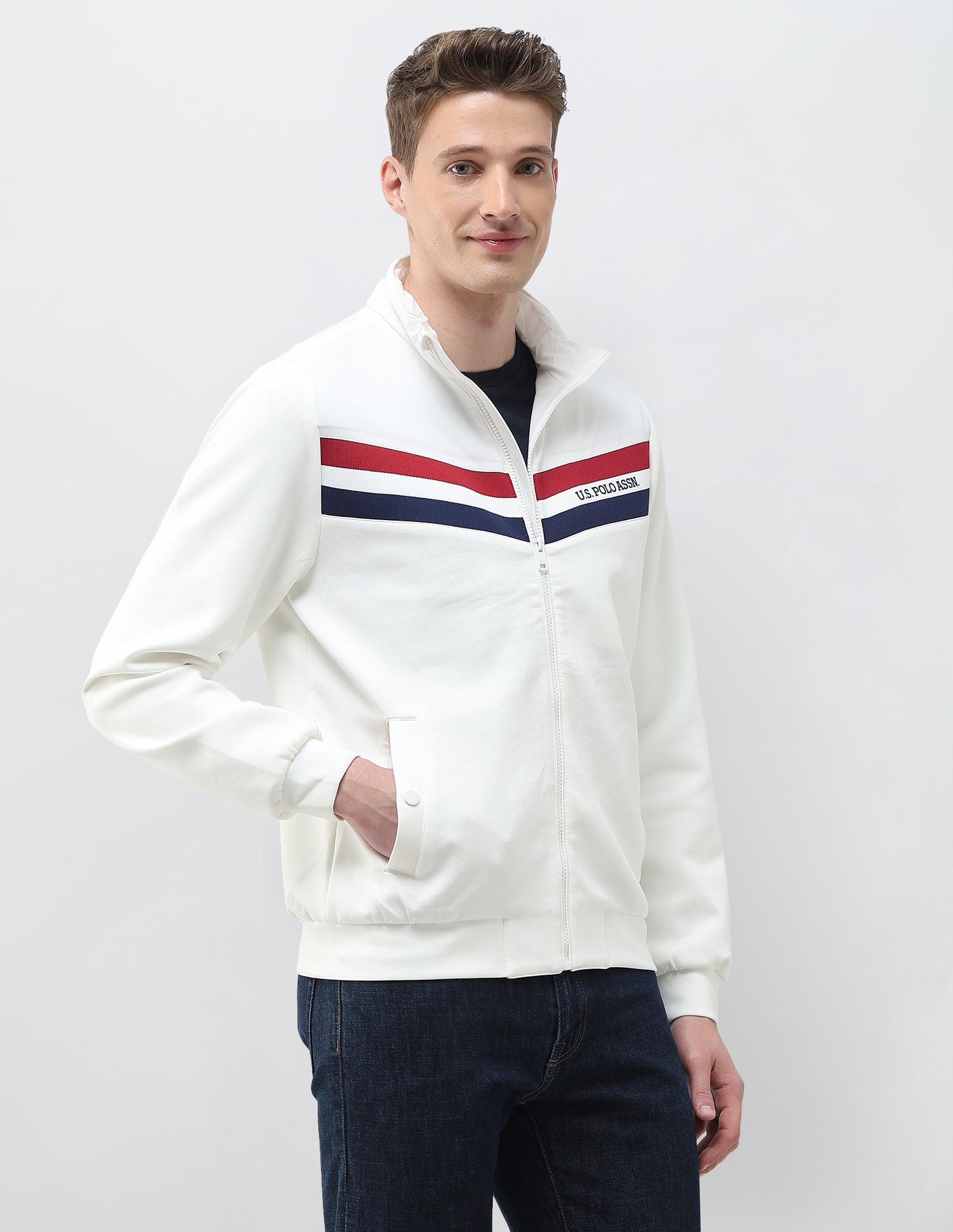 Horizontal Striped Regular Fit Jacket White - U.S. Polo Assn. India | Large