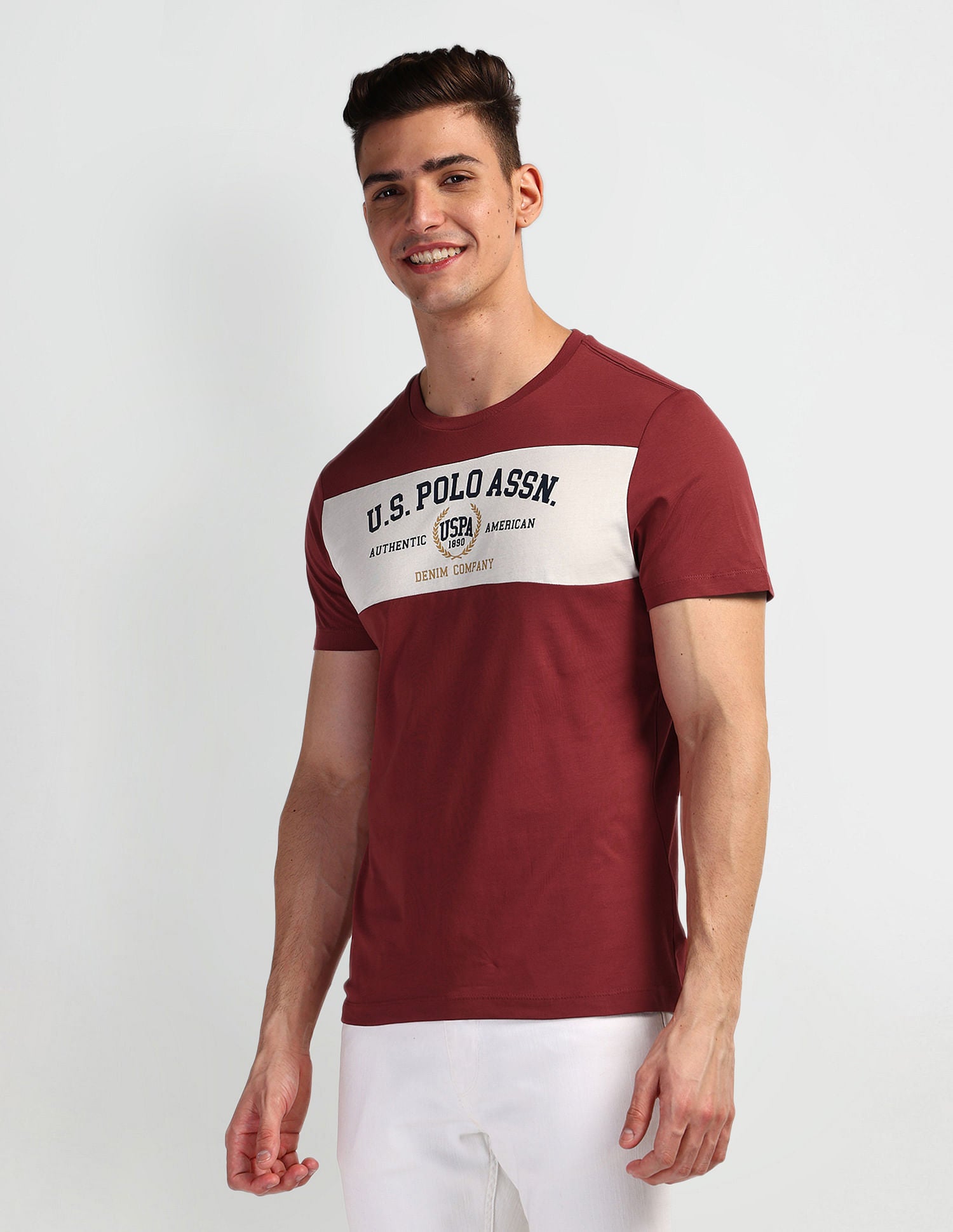 Brand Print Crew Neck T-Shirt Red - U.S. Polo Assn. India | Large