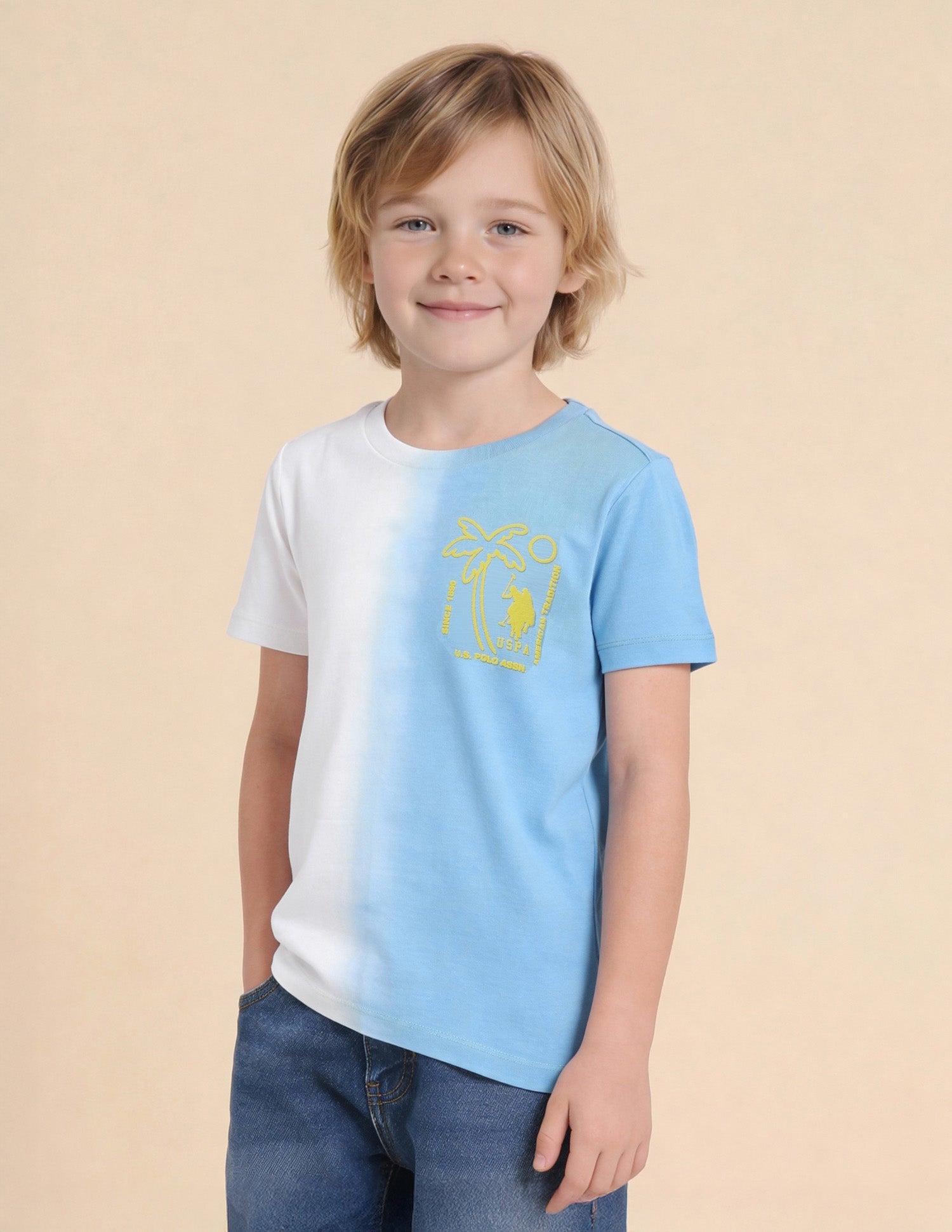 Boys Ombre Graphic Printed Regular Fit T-Shirt Blue - U.S. Polo Assn. India | Large