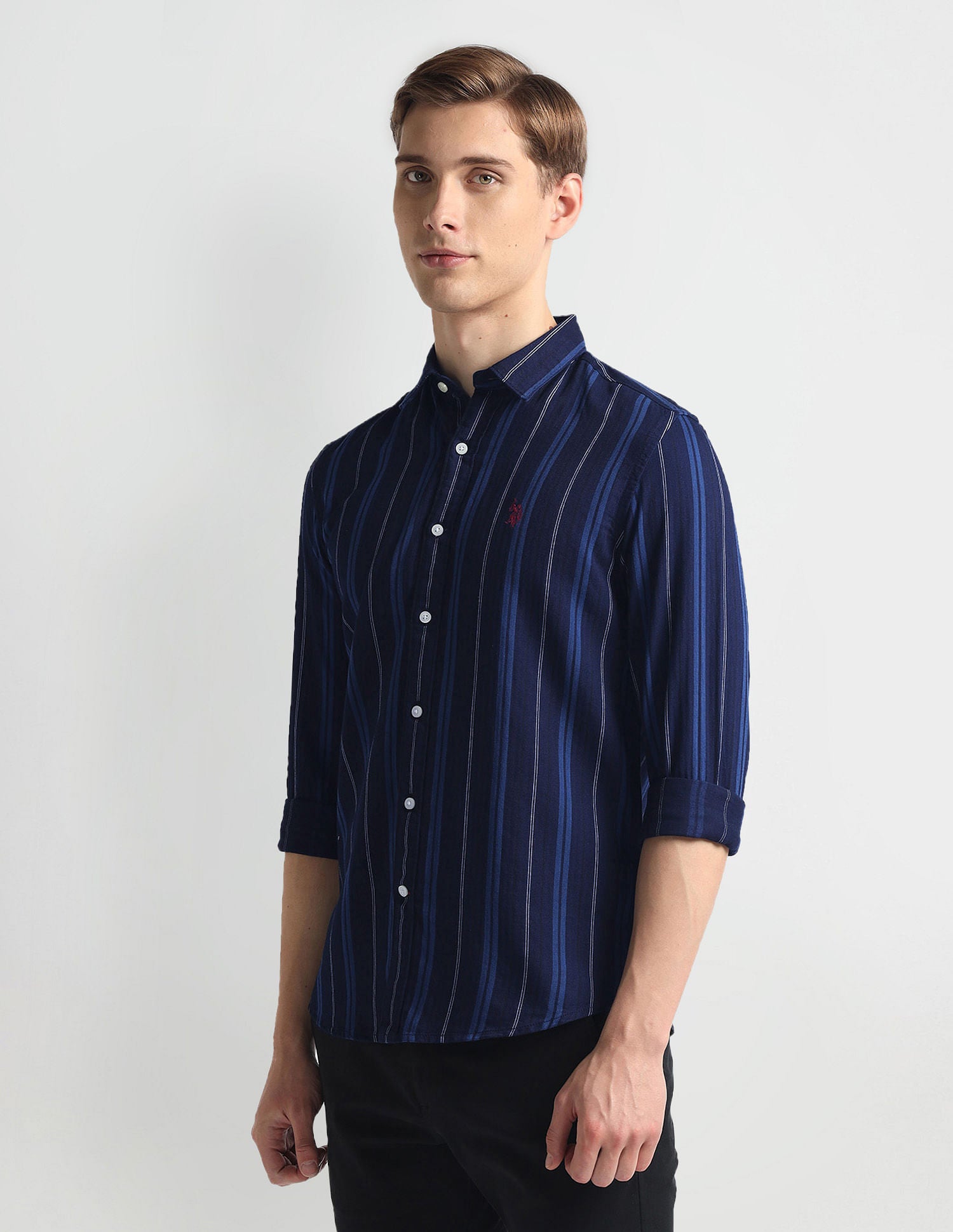 Vertical Stripe Slim Fit Shirt Blue - U.S. Polo Assn. India | Large