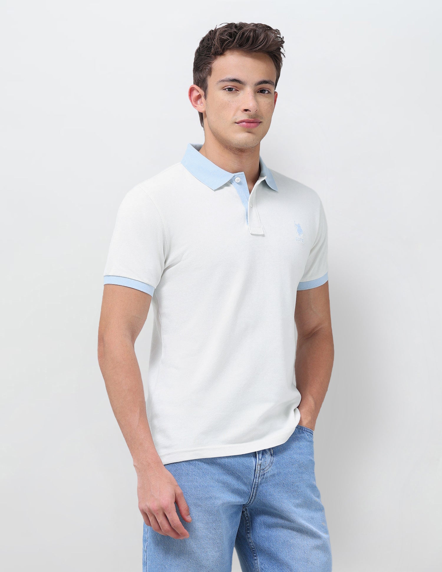 Solid Regular Fit Polo Shirt Off White - U.S. Polo Assn. India | Large