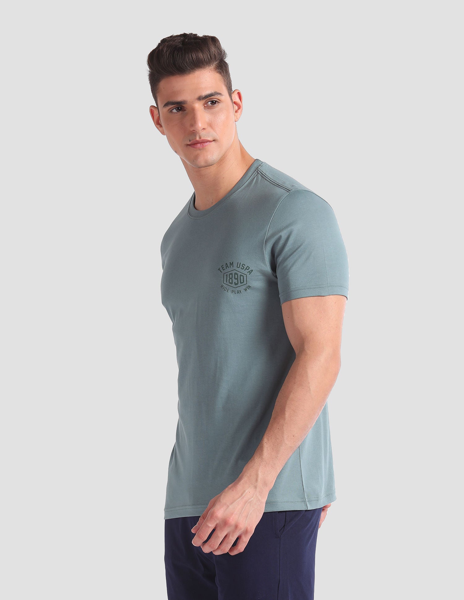 Tonal Logo Cotton IYAL Lounge T-Shirt - Pack Of 2 Grey and Green - U.S. POLO ASSN. | Large