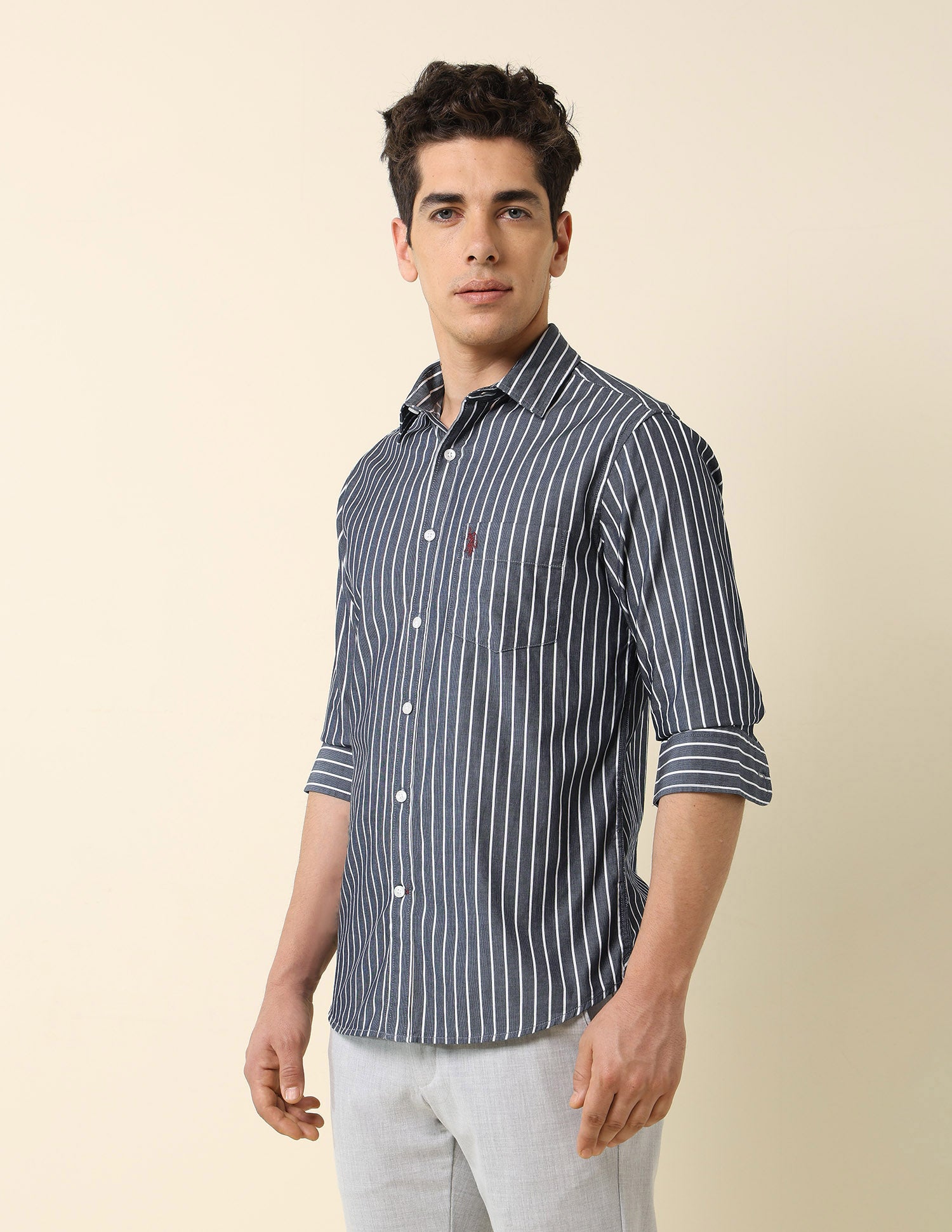 Vertical Striped Tailored Fit Shirt Navy - U.S. Polo Assn. India | Large