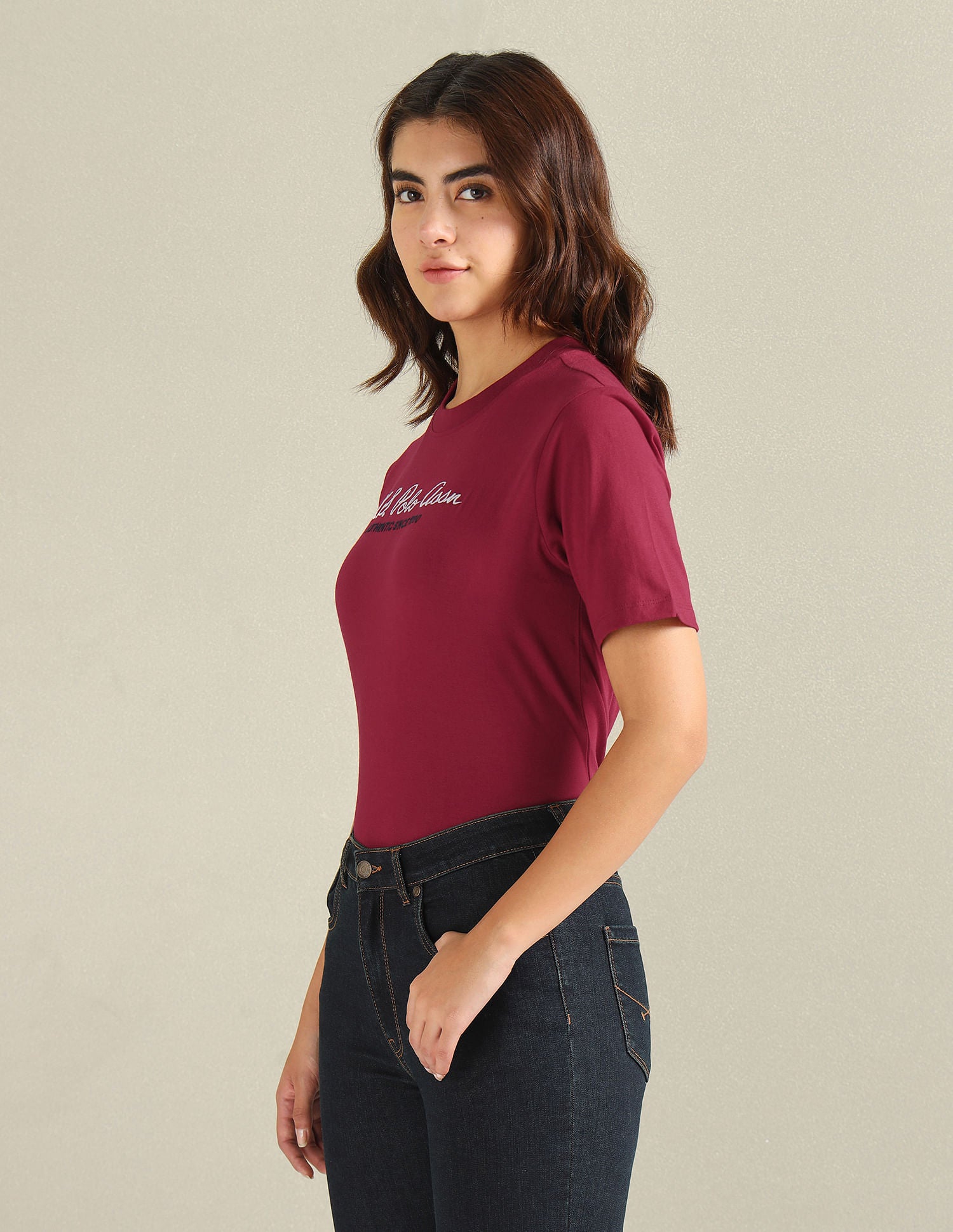 Brand Embroidered Cotton T-Shirt Maroon - U.S. POLO ASSN. | Large