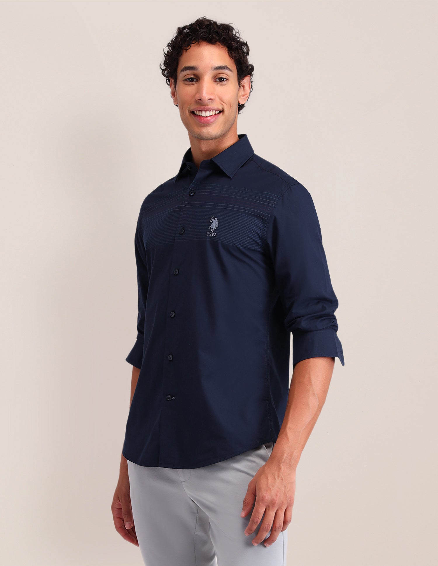 Horizontal Striped Tailored Fit Shirt Navy - U.S. Polo Assn. India | Large