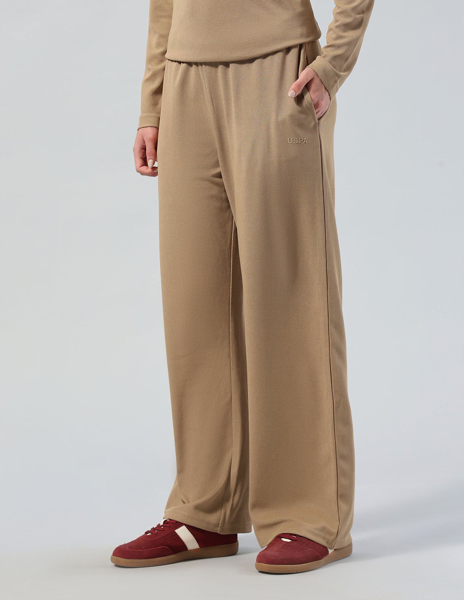 Textured Straight Fit Lounge Trousers Brown - U.S. POLO ASSN. | Large