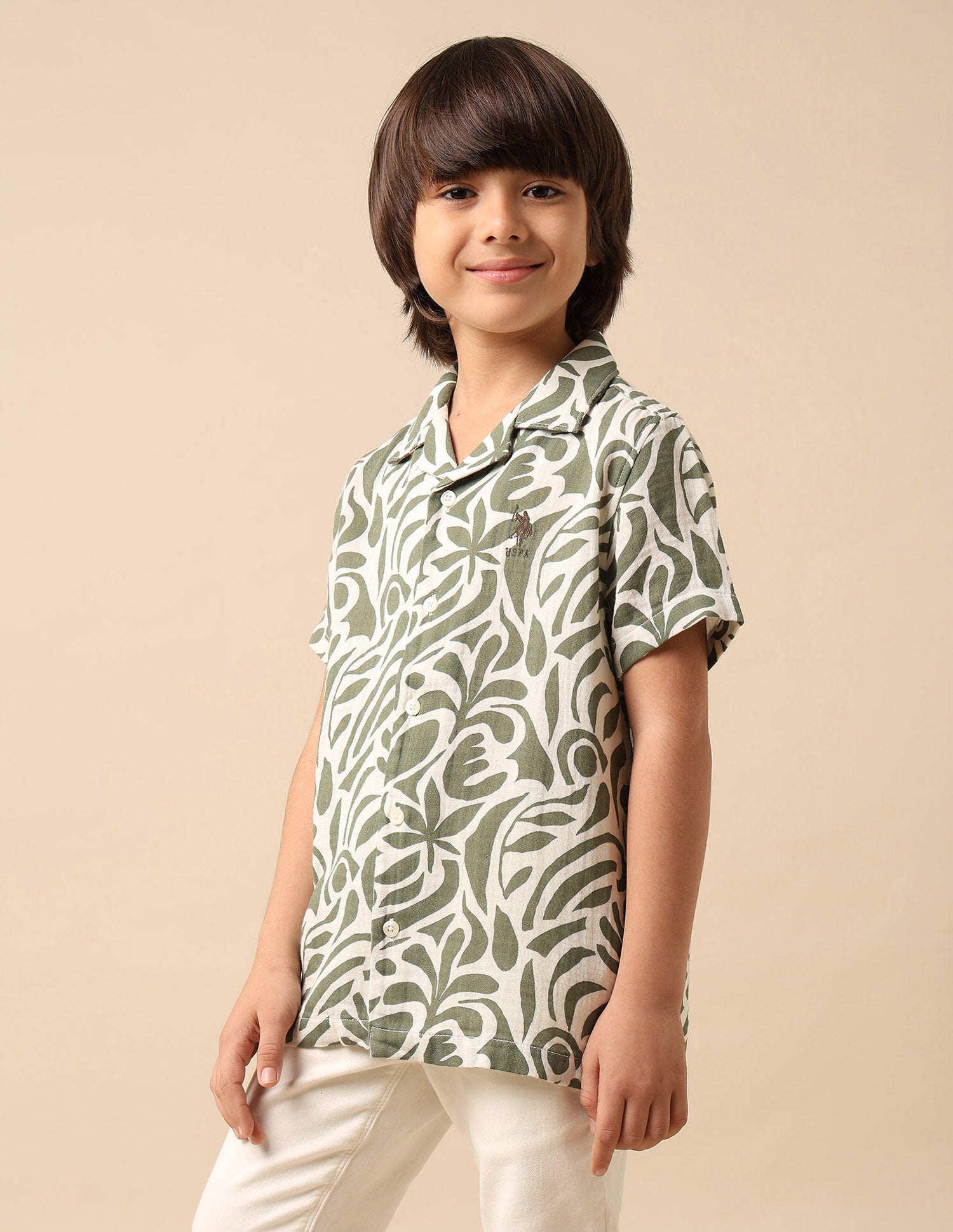 Boys Abstract Printed Cuban Shirt Green - U.S. POLO ASSN. | Large
