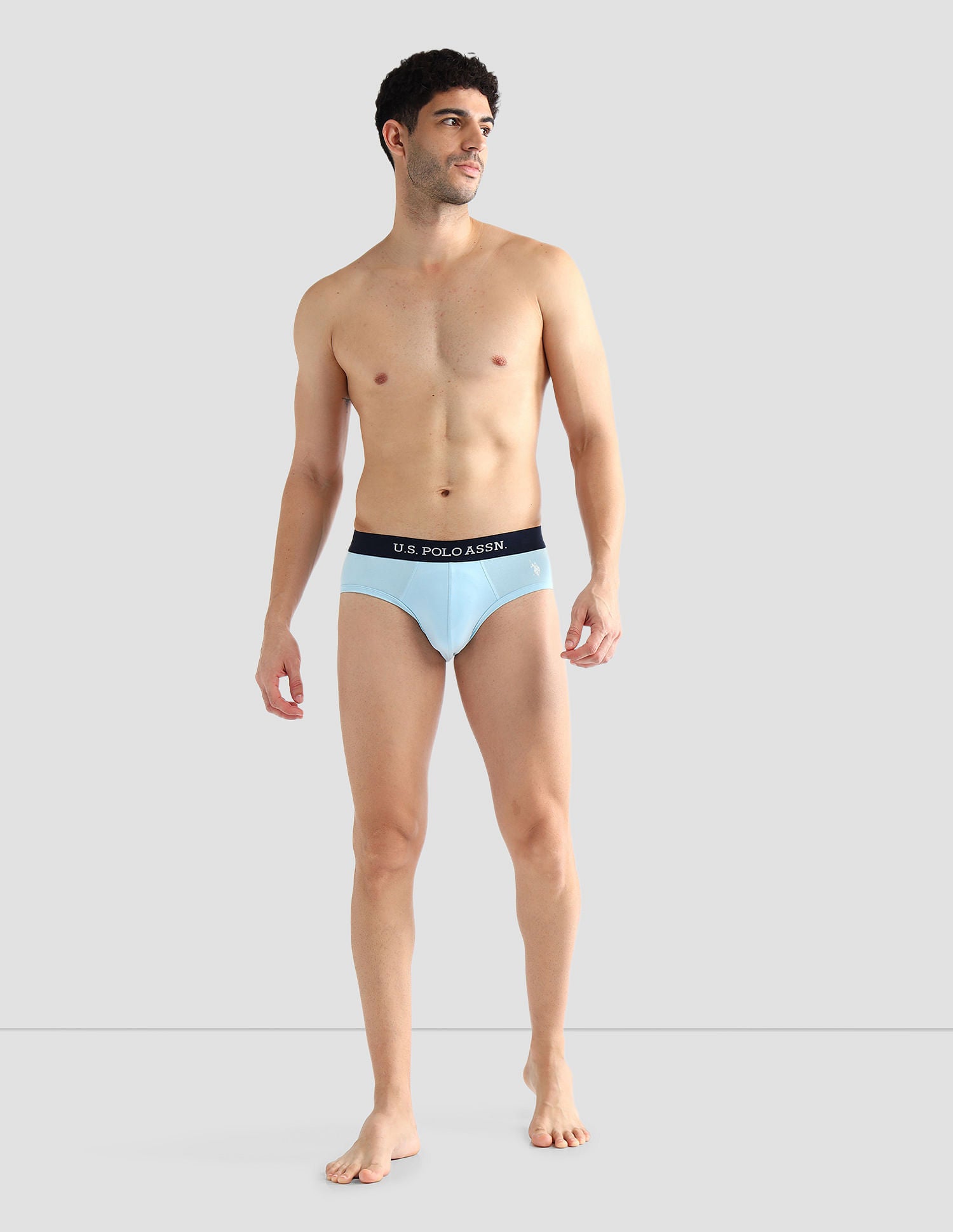 Elasticized Waist Solid OEB13 Briefs - Pack Of 3 Green, Brown and Blue - U.S. POLO ASSN. | Large