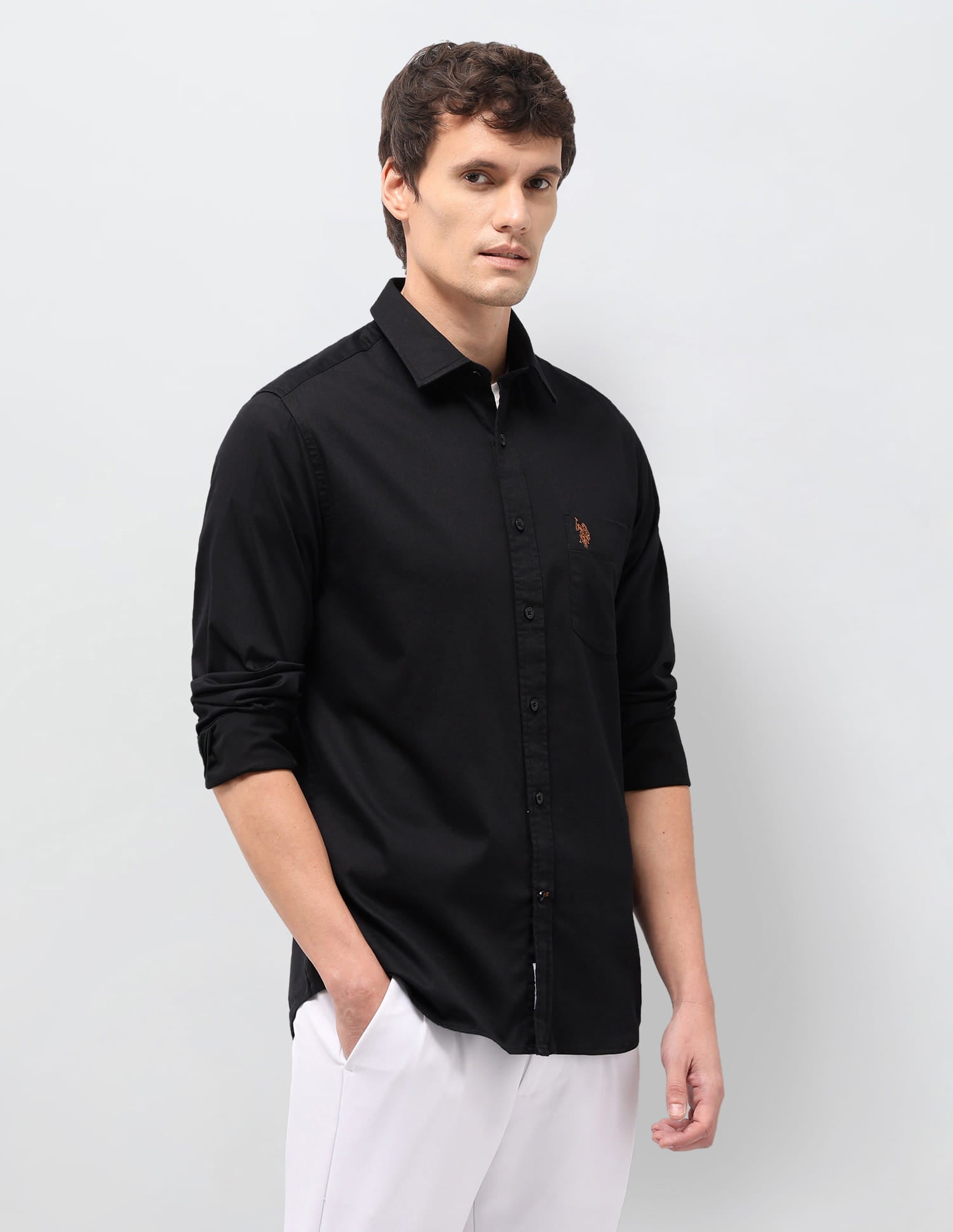 Solid Tailored Fit Shirt Black - U.S. Polo Assn. India | Large