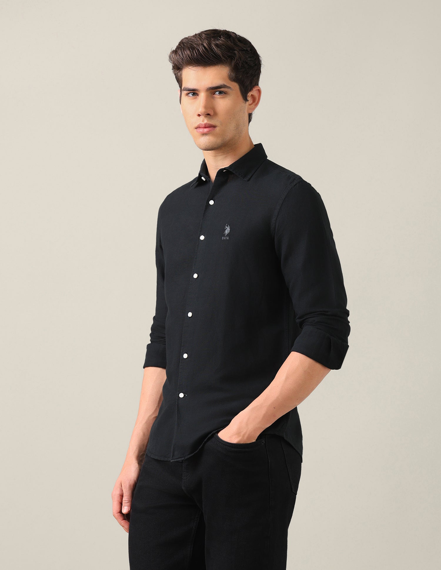 Solid Regular Fit Shirt Black - U.S. Polo Assn. India | Large
