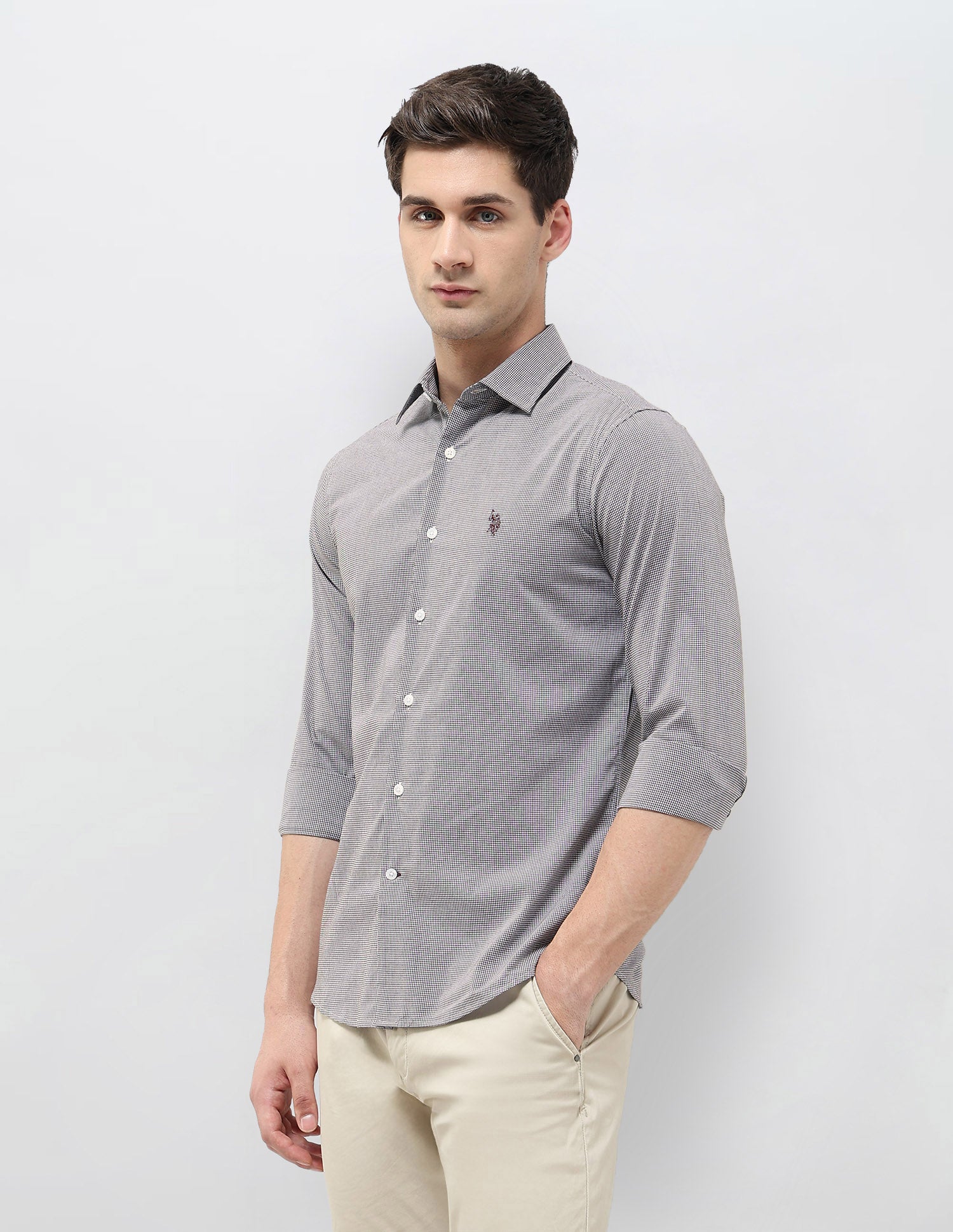 Micro Checked Regular Fit Shirt Choco - U.S. POLO ASSN. | Large