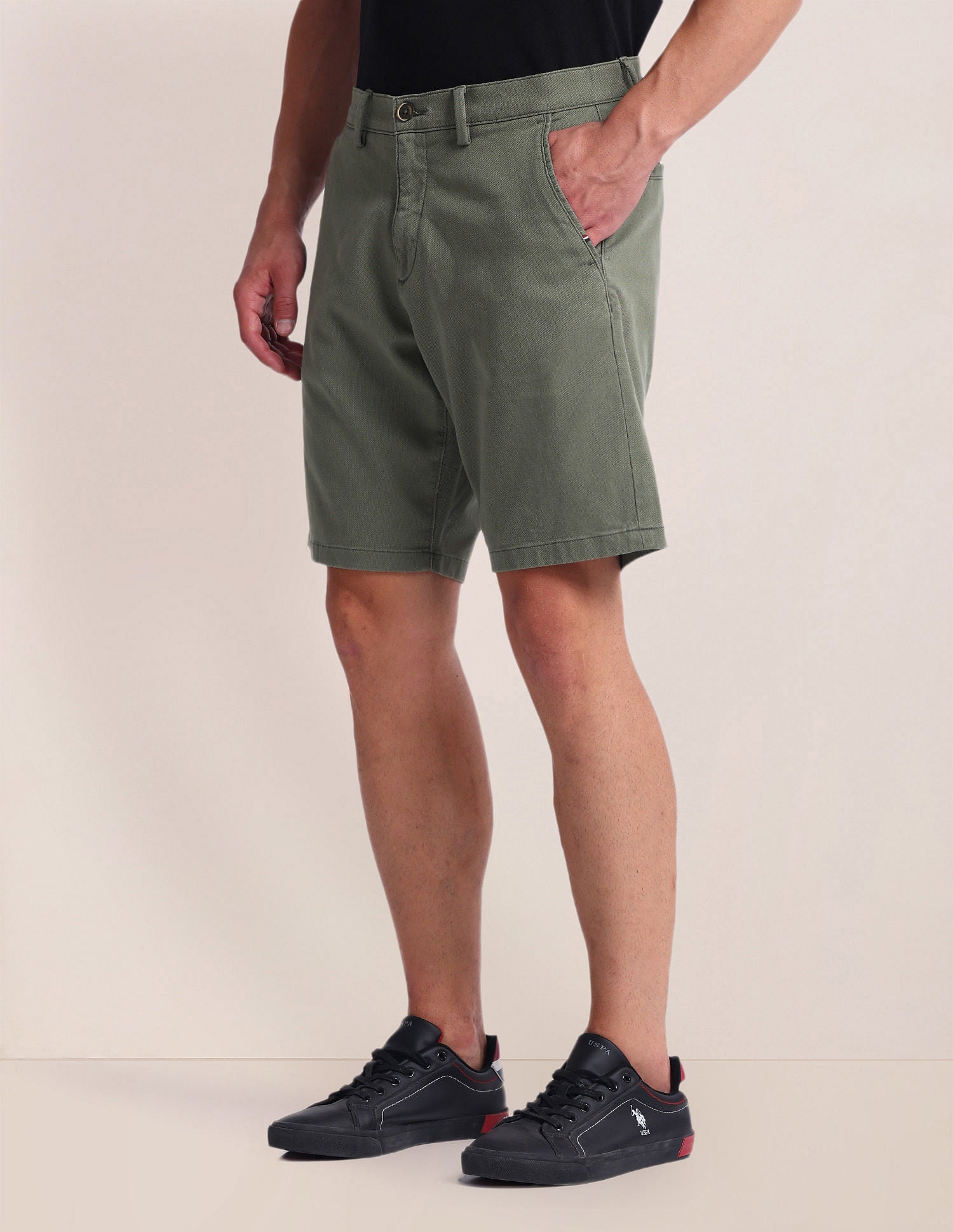 Slim Straight Fit Dobby Shorts Olive - U.S. Polo Assn. India | Large