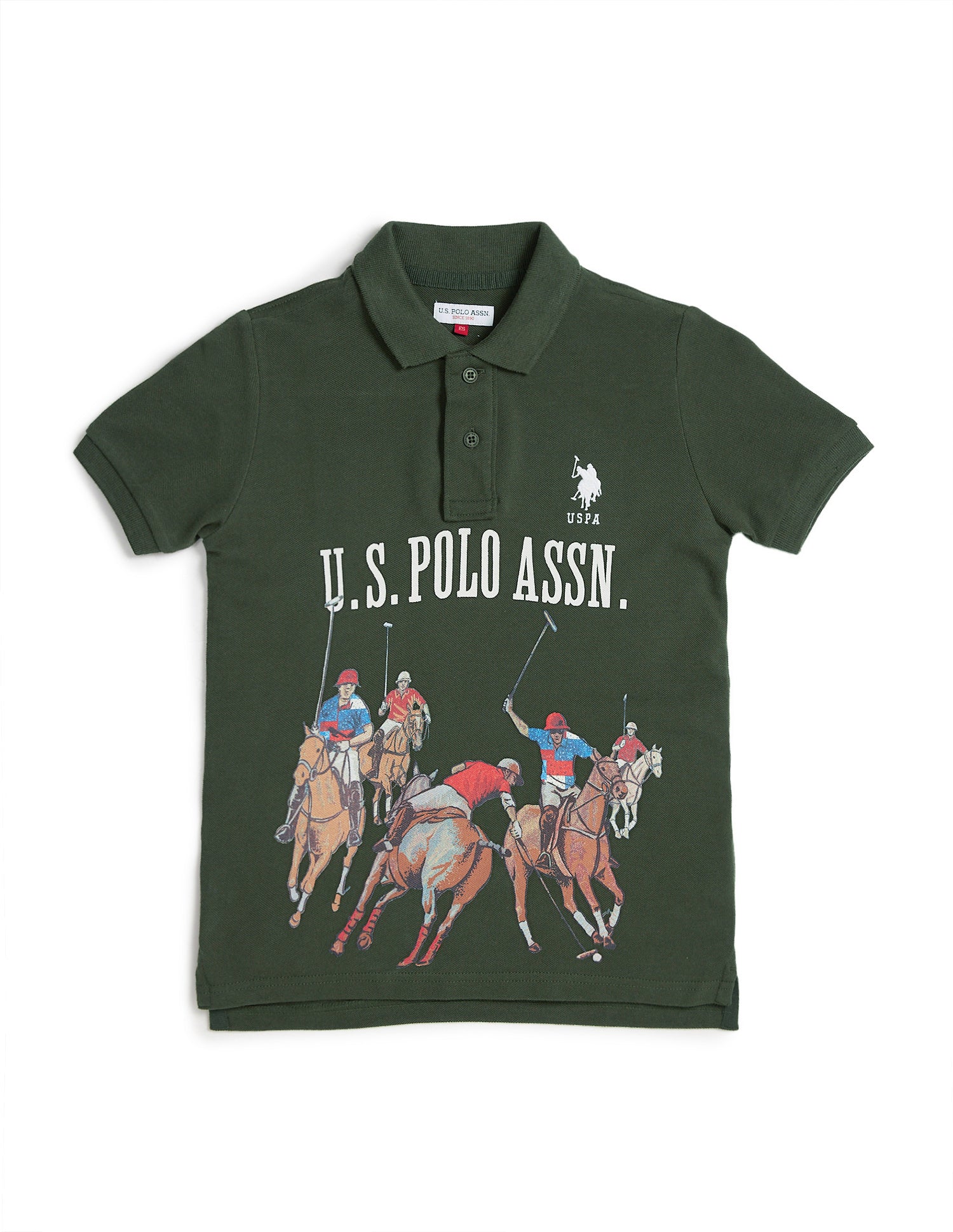Boys Graphic Print Polo Shirt Dark Olive - U.S. Polo Assn. India | Large