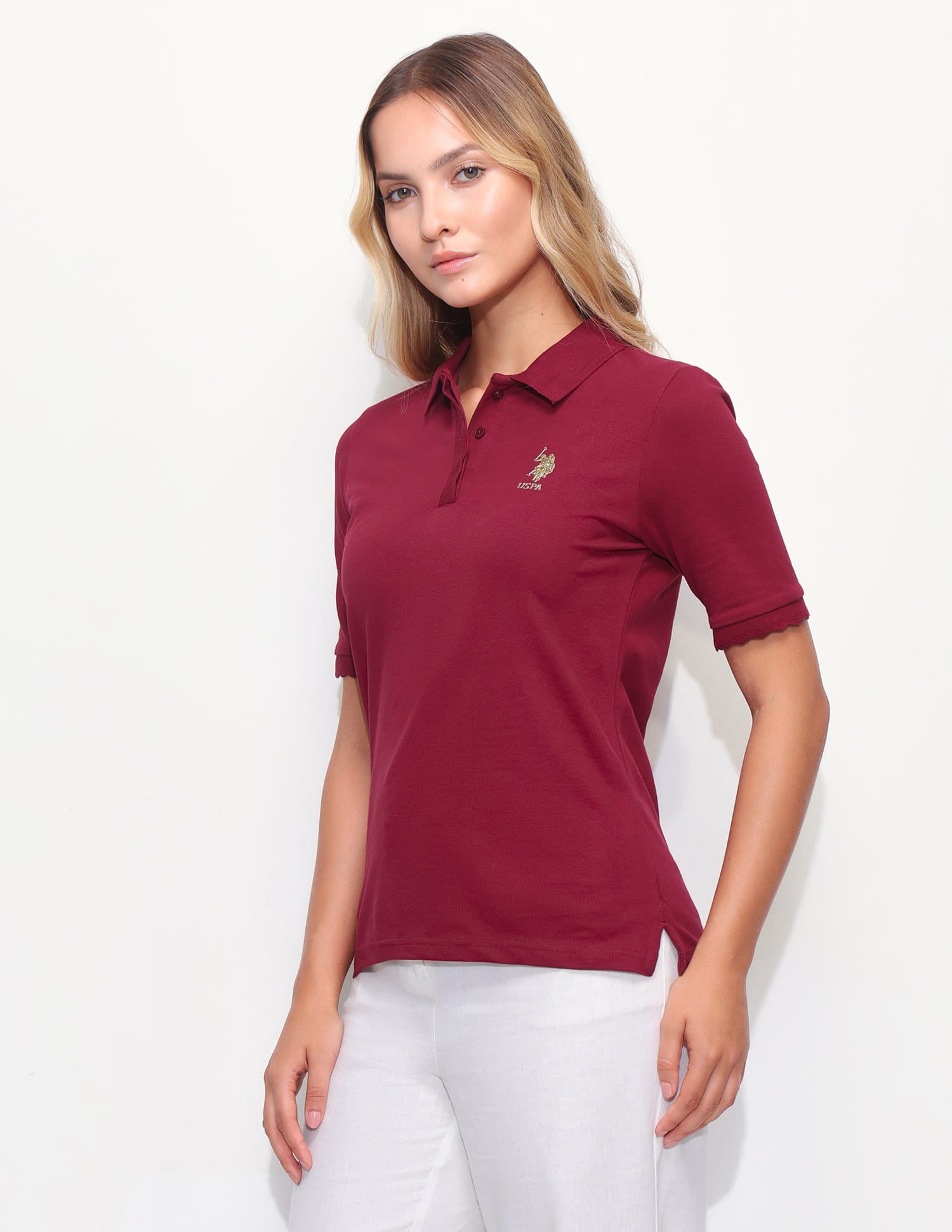 Solid Scallop Detail Polo Shirt Red - U.S. Polo Assn. India | Large