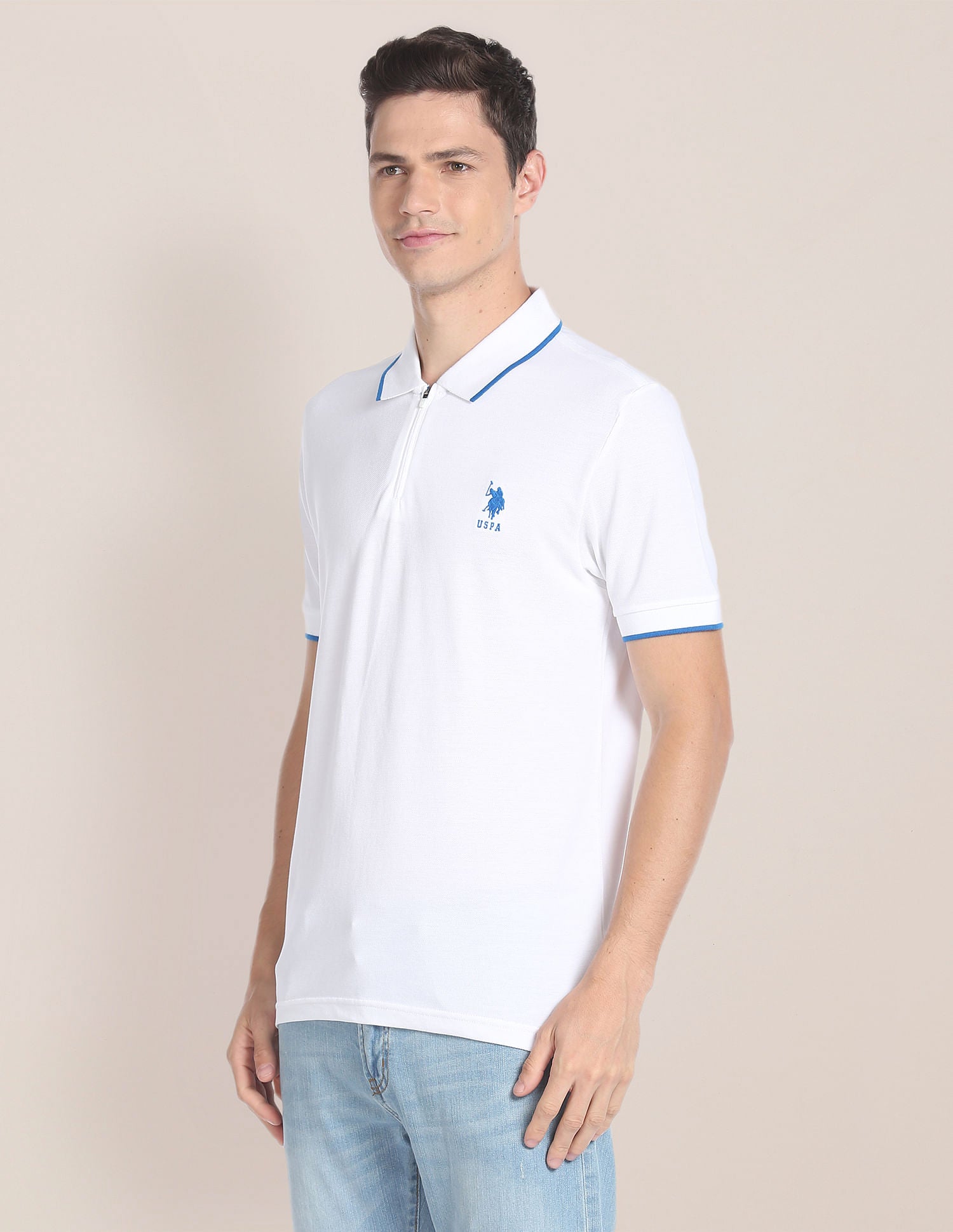 Solid Cotton Polo Shirt White - U.S. Polo Assn. India | Large