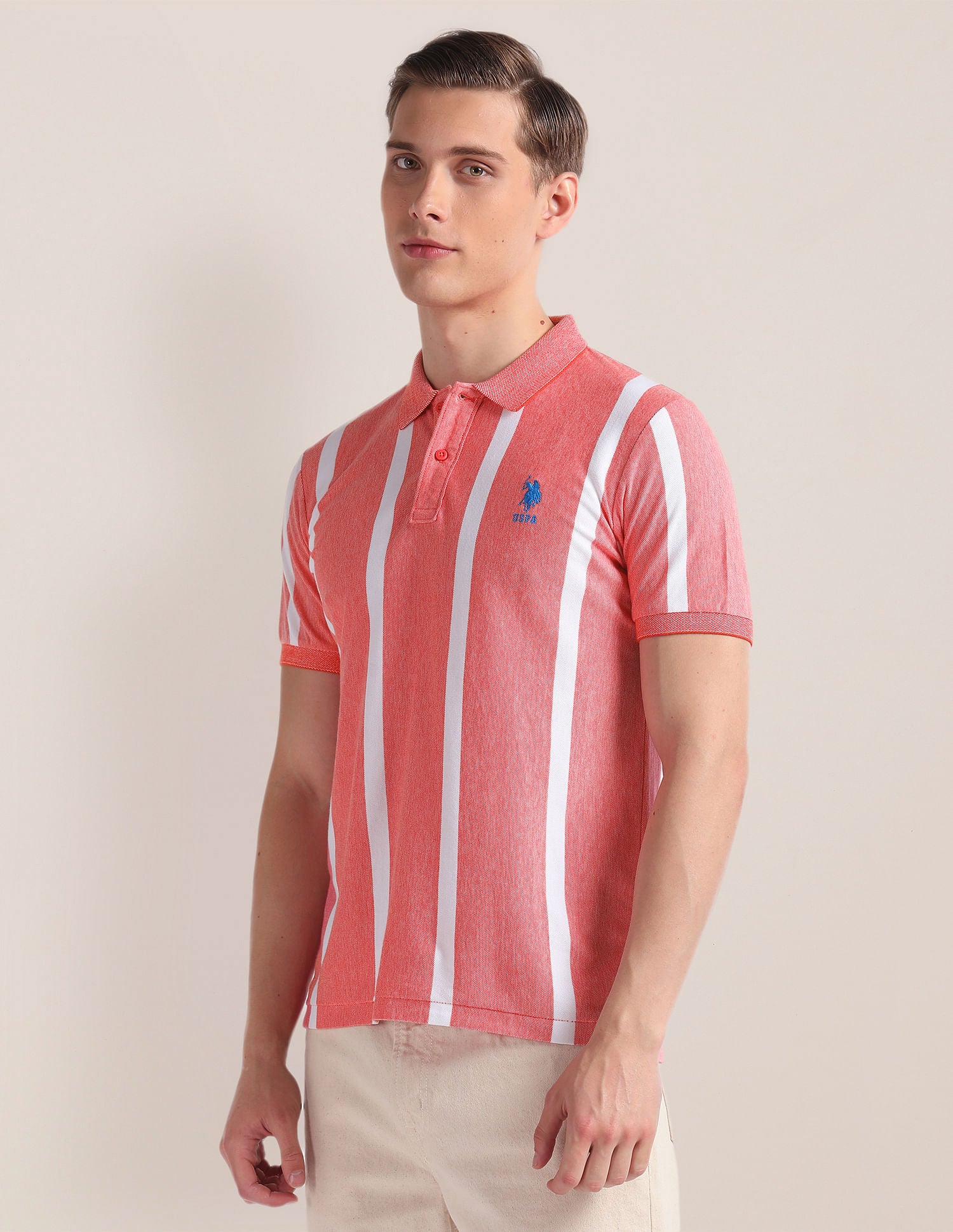 Vertical Stripe Cotton Polo Shirt Red - U.S. Polo Assn. India | Large