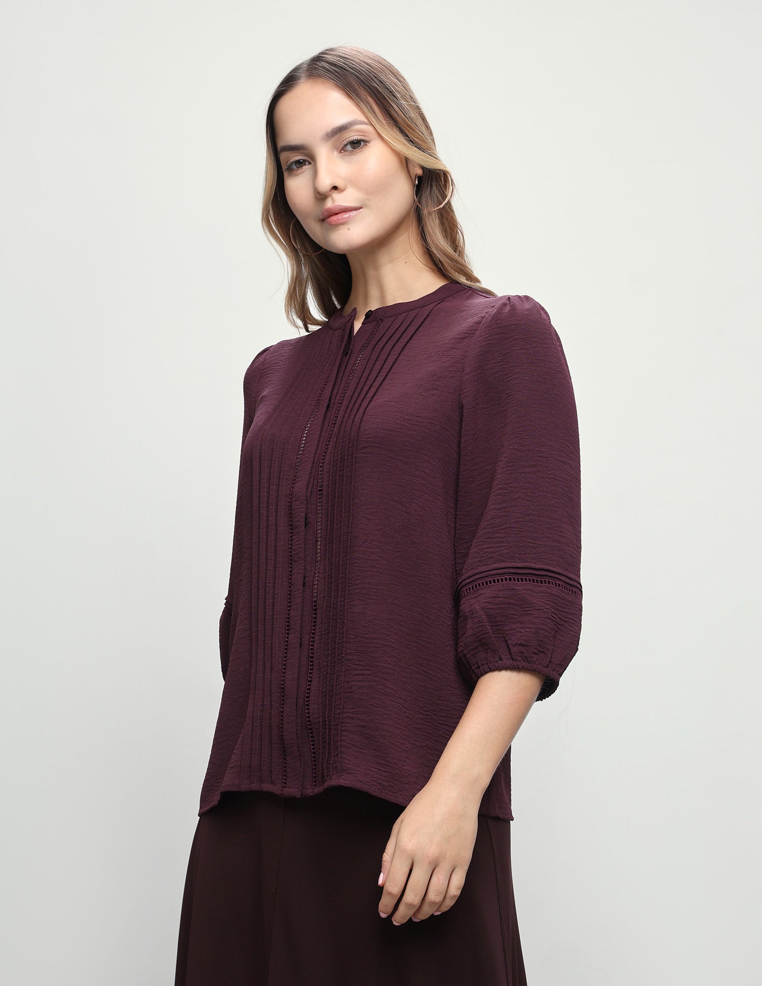 Band Collar Puff Sleeve Top Maroon - U.S. Polo Assn. India | Large