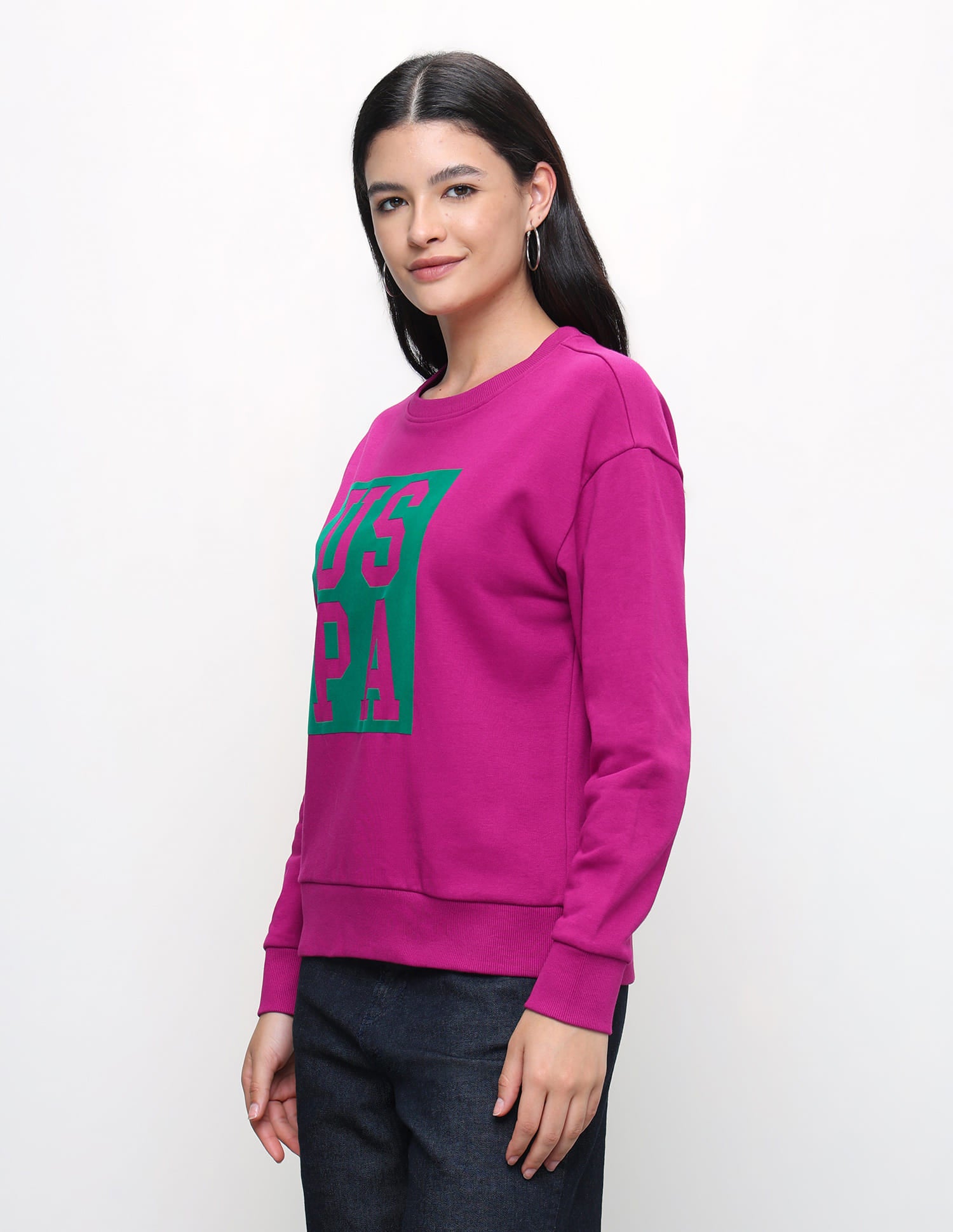 Brand Printed Relaxed Fit Sweatshirt Magenta - U.S. Polo Assn. India | Large