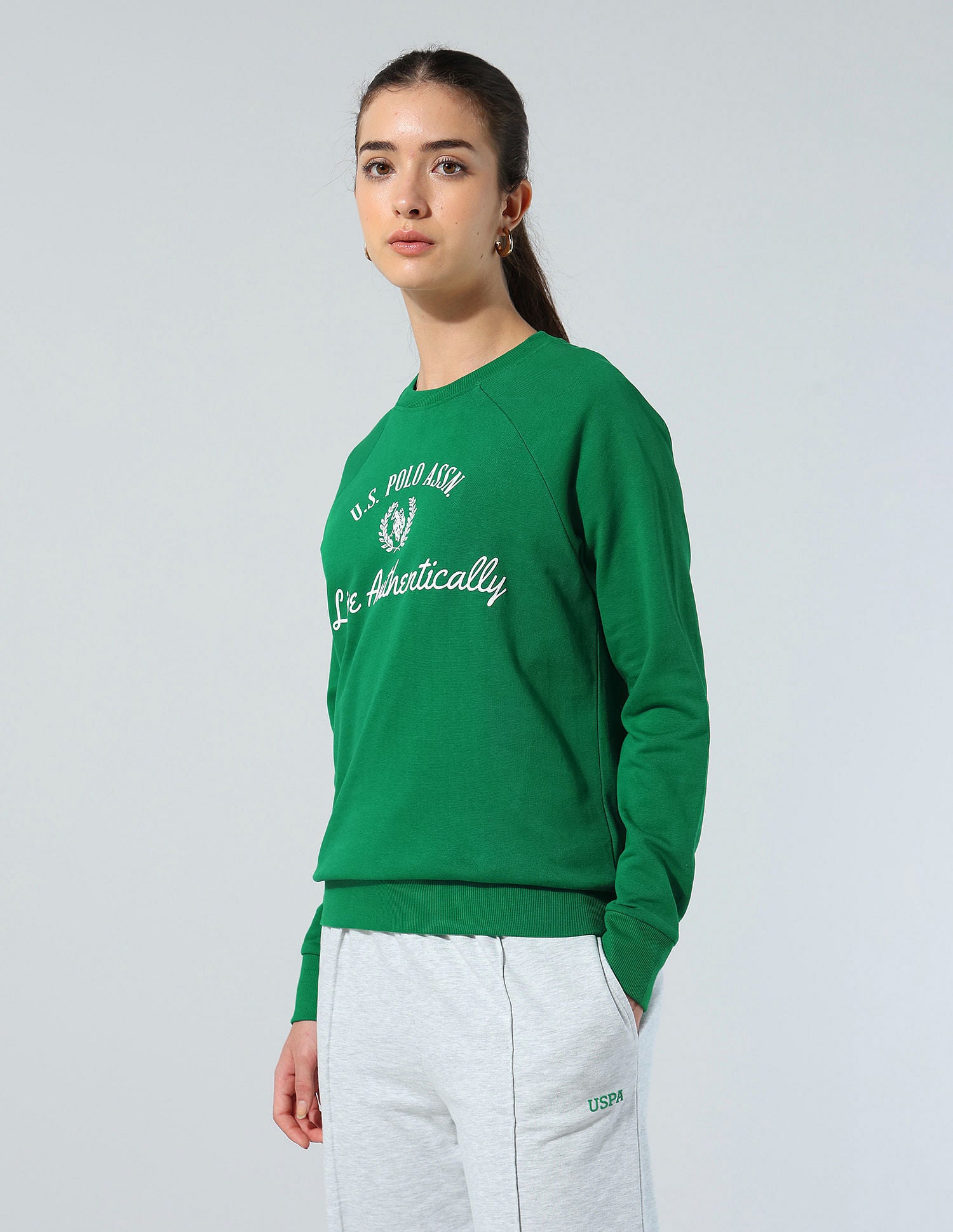 Brand Embroidered Sweatshirt Bright Green - U.S. POLO ASSN. | Large