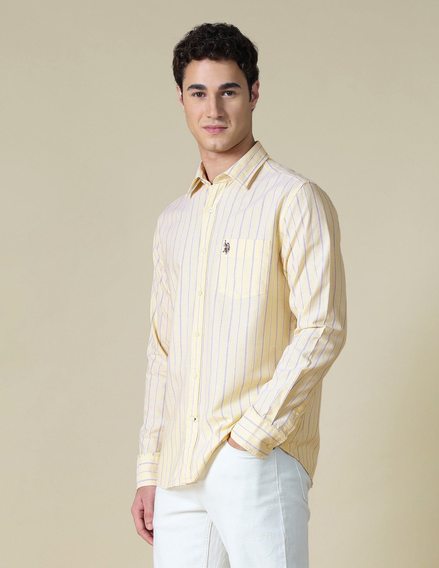 Vertical Striped Oxford Shirt Yellow - U.S. Polo Assn. India | Large