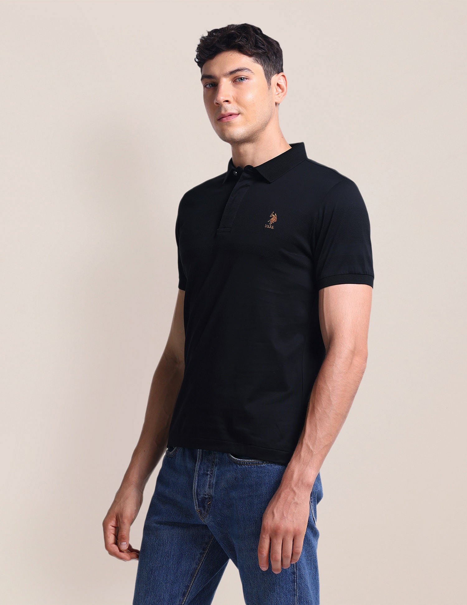 Contrast Logo Slim Polo Shirt Black - U.S. Polo Assn. India | Large