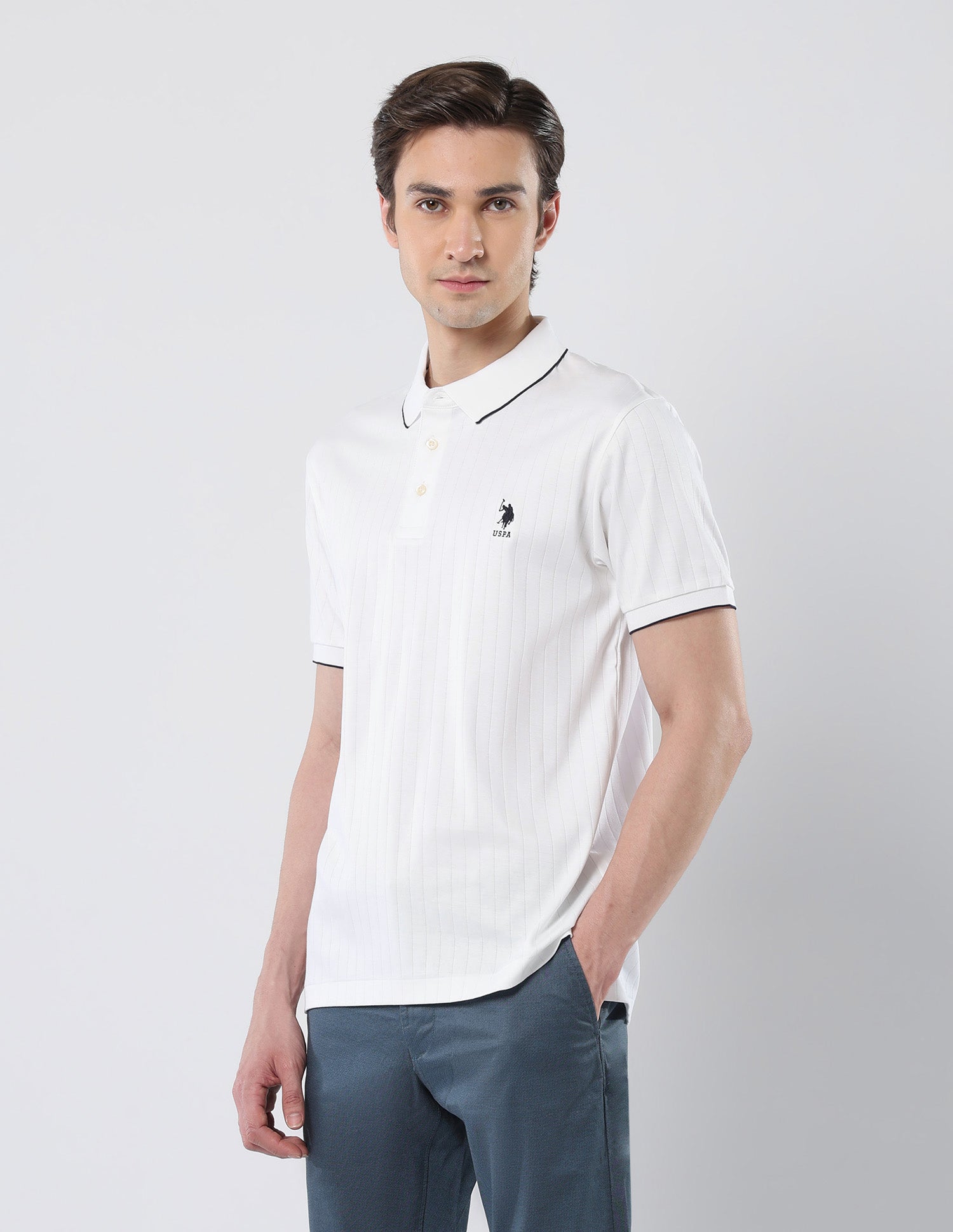 Textured Cotton 135 Anniversary Polo Shirt White - U.S. Polo Assn. India | Large