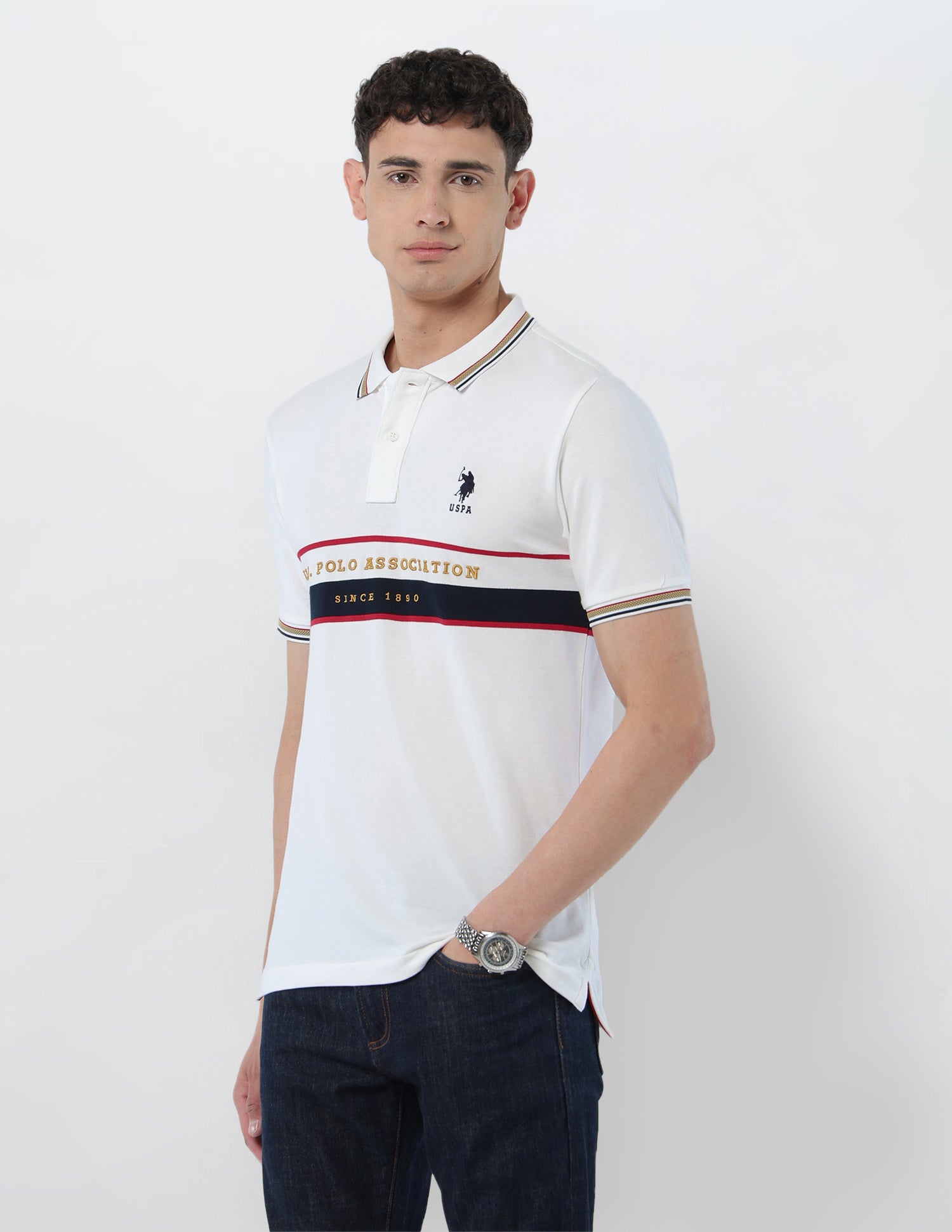 Brand Embroidered Slim Fit Polo Shirt White - U.S. POLO ASSN. | Large