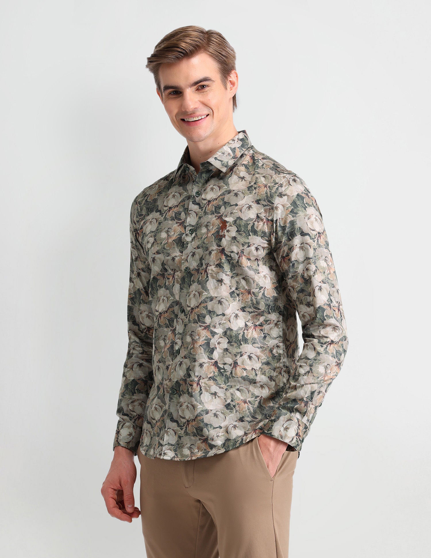 Satin Digital Print Shirt Olive - U.S. POLO ASSN. | Large