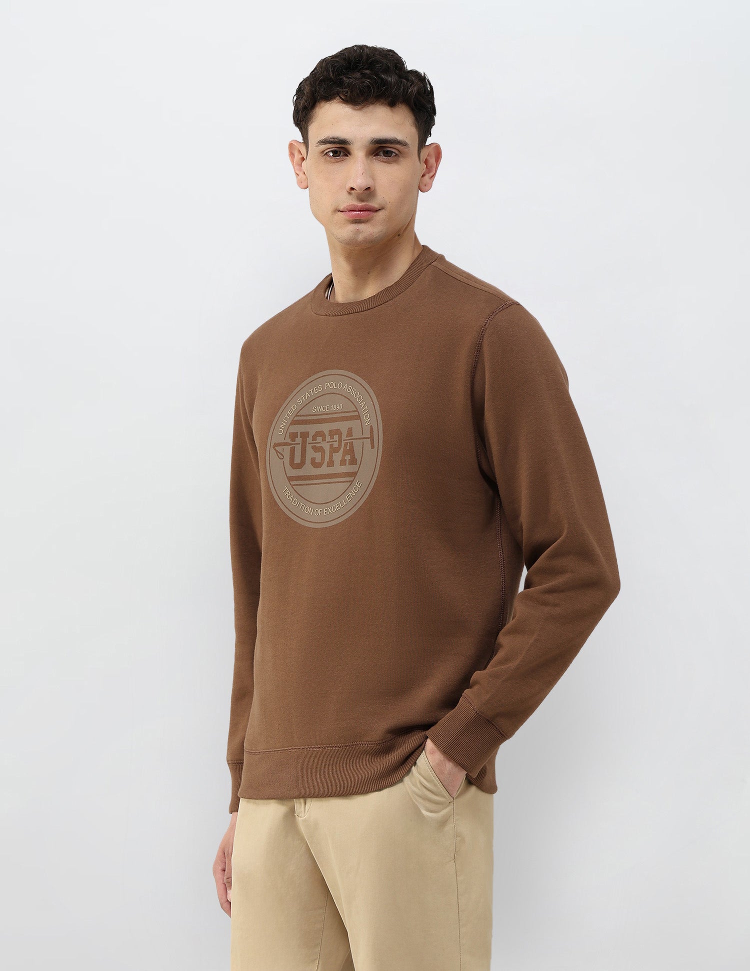 Brand Printed Regular Fit Sweatshirt Dark Brown - U.S. POLO ASSN. | Large