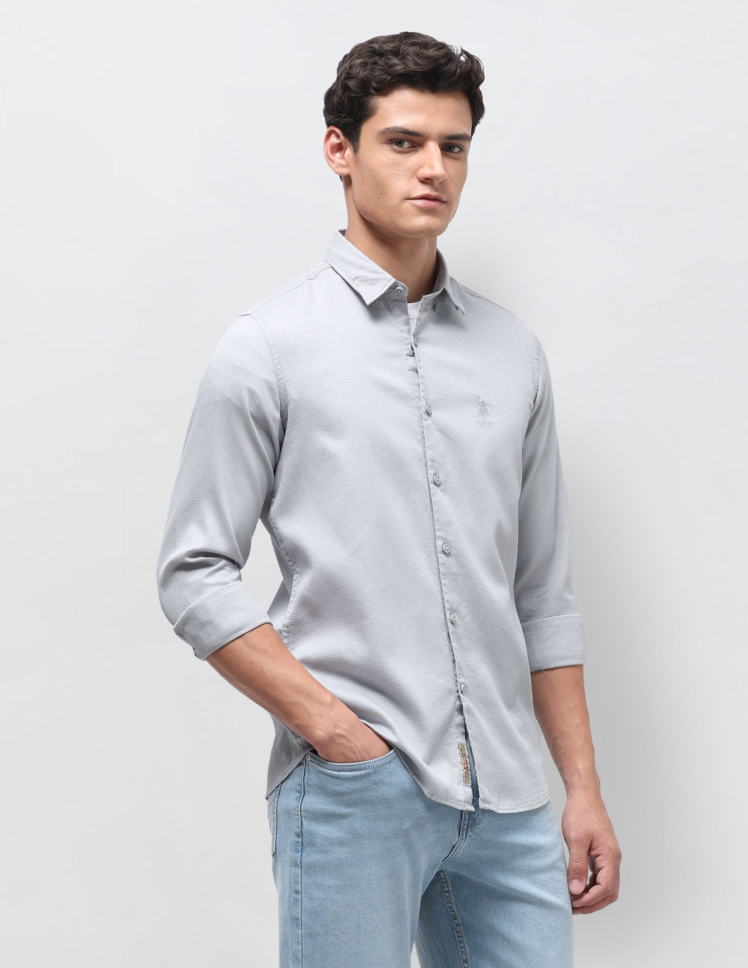 Dobby Regular Fit Shirt Light Grey - U.S. Polo Assn. India | Large