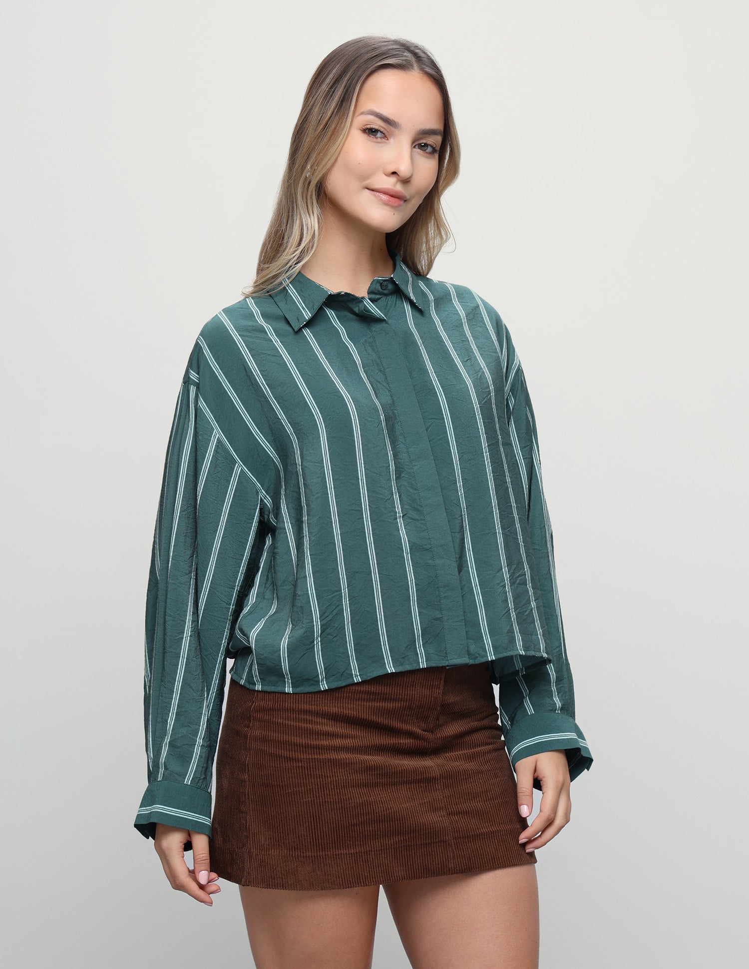Vertical Striped Boxy Fit Shirt Green - U.S. Polo Assn. India | Large