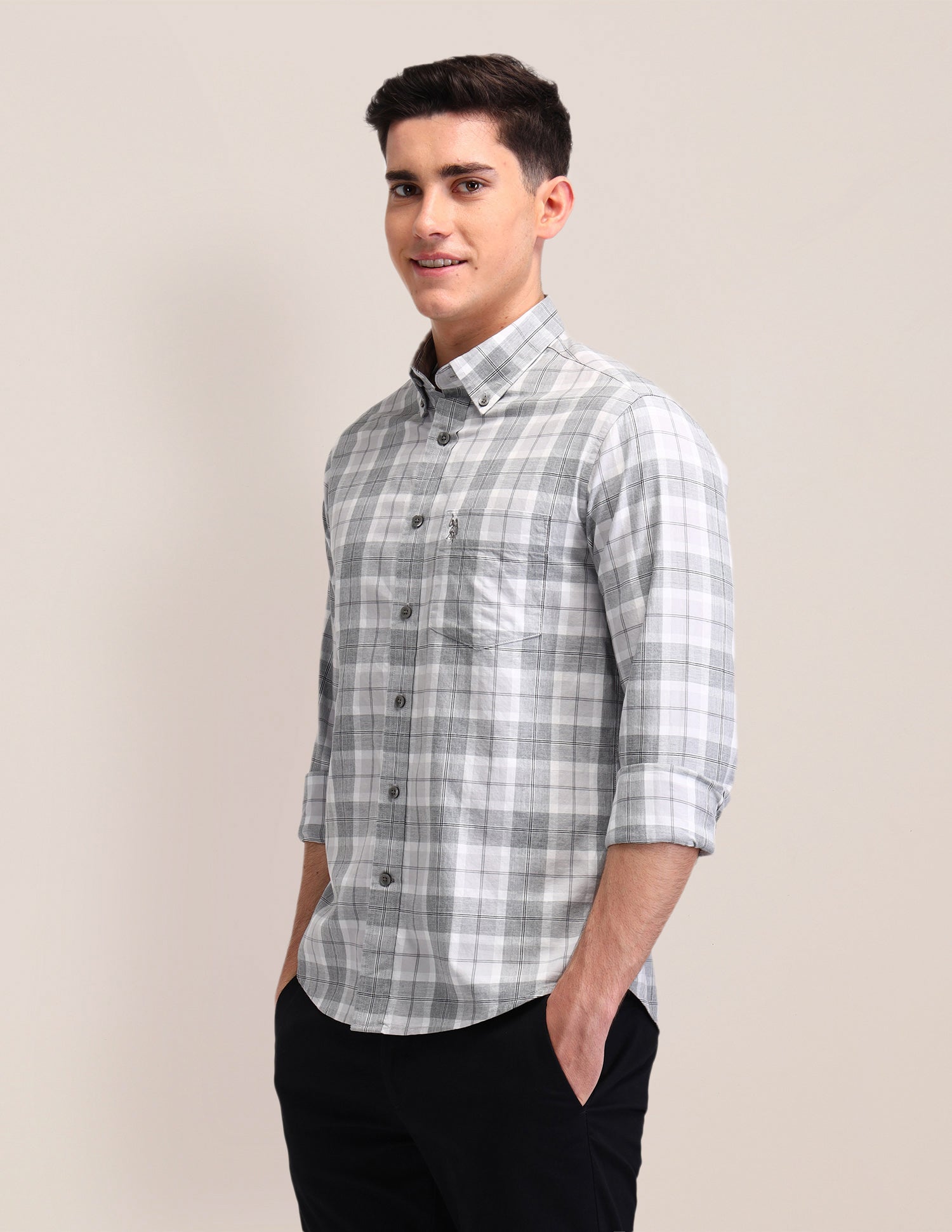 Tartan Checked Tailored Fit Shirt Grey - U.S. Polo Assn. India | Large