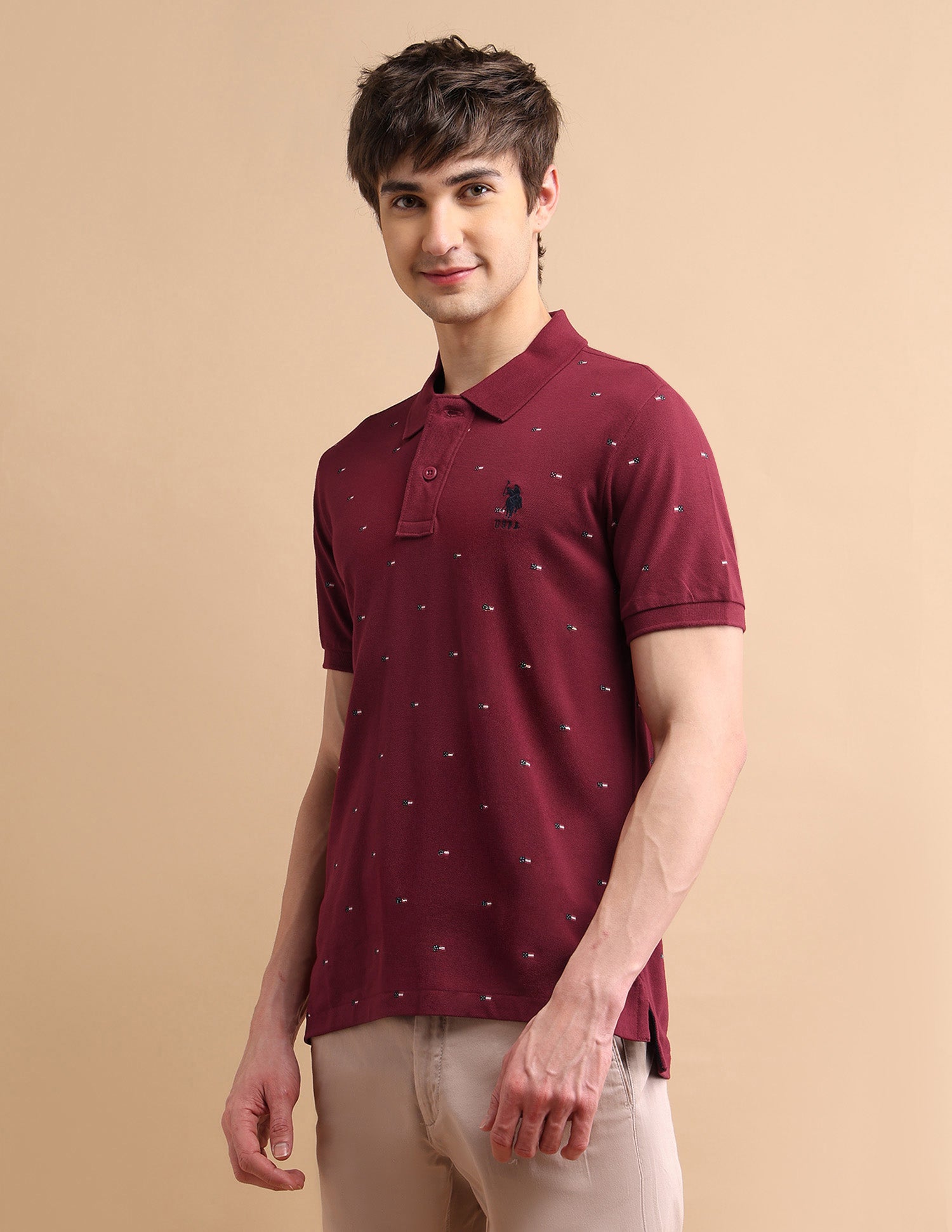 Flag Print Polo Shirt Dark Red - U.S. POLO ASSN. | Large