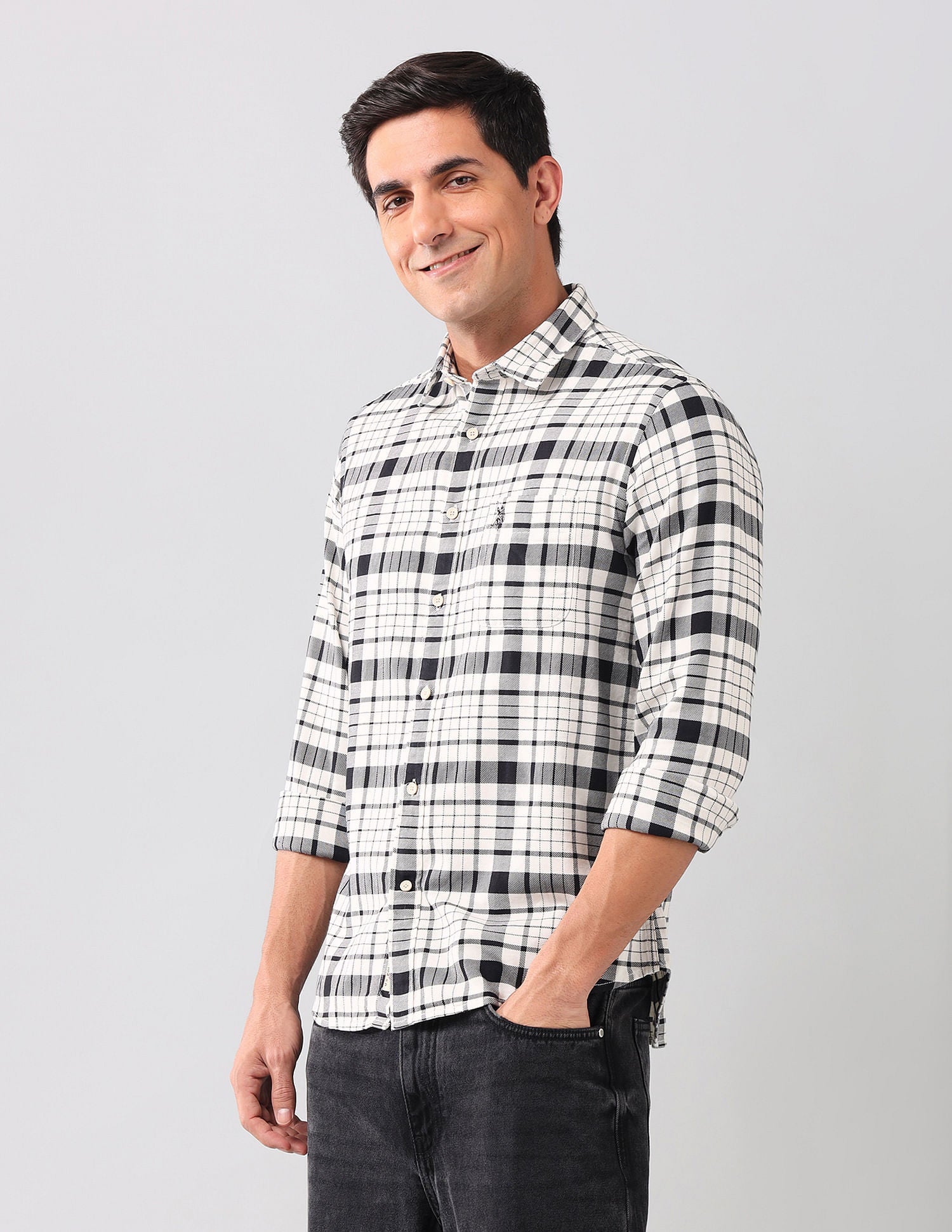 Tartan Checked Pure Cotton Shirt Ivory - U.S. POLO ASSN. | Large