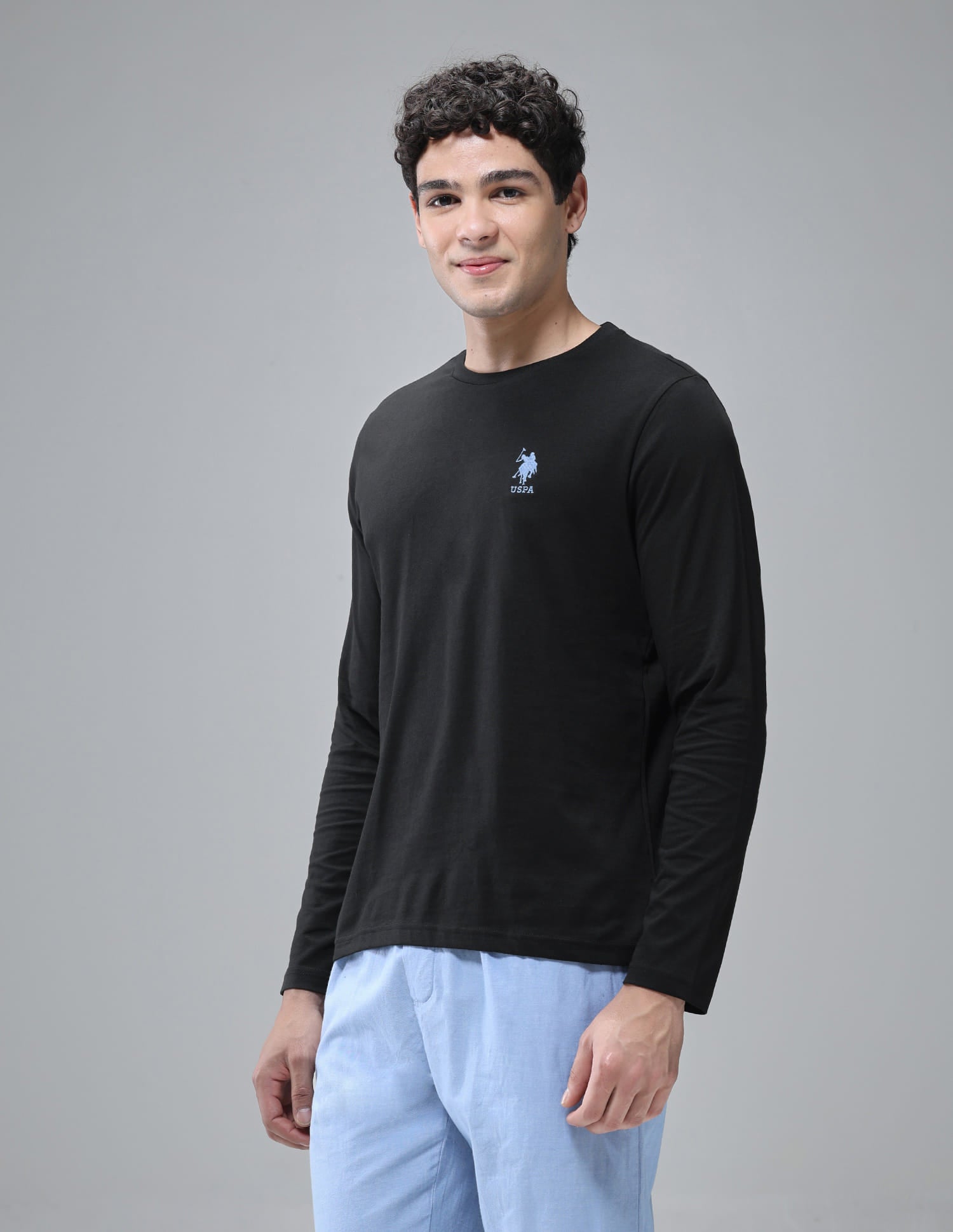 Pure Cotton Long Sleeve I693 Lounge T-Shirt - Pack Of 1 Black - U.S. Polo Assn. India | Large