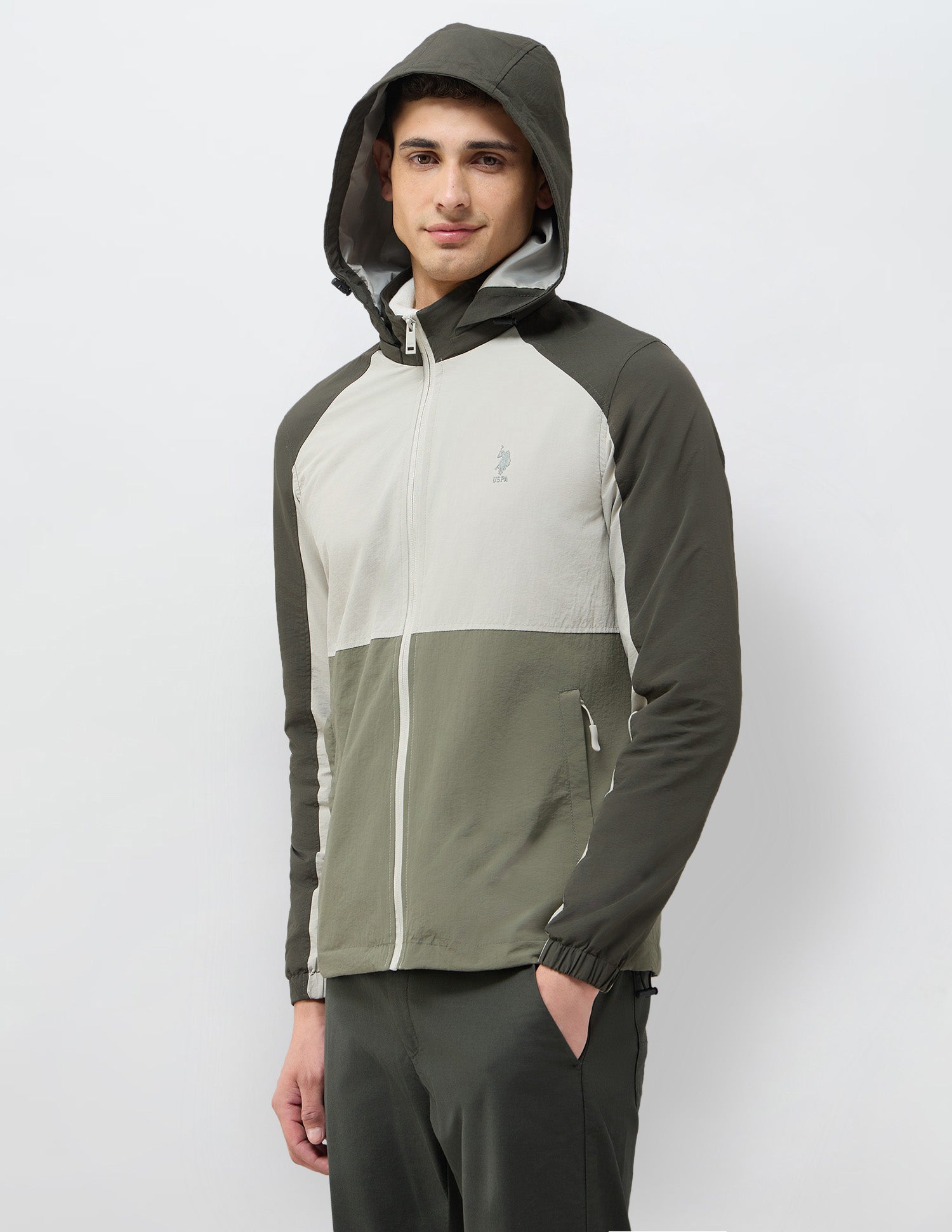 Colour Blocked Detachable Hood Jacket Ecru - U.S. POLO ASSN. | Large