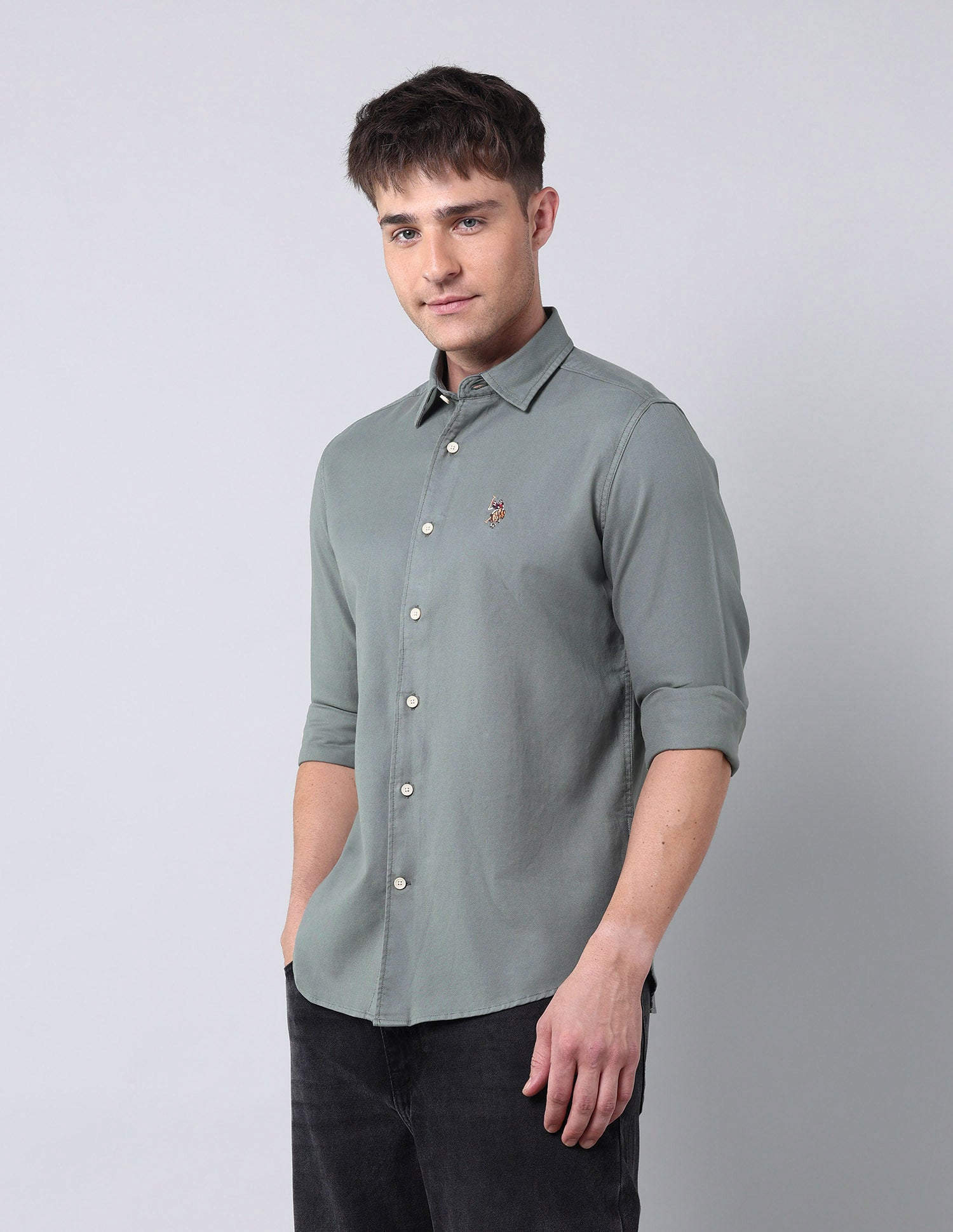 Solid Pure Cotton Twill Shirt Teal - U.S. Polo Assn. India | Large