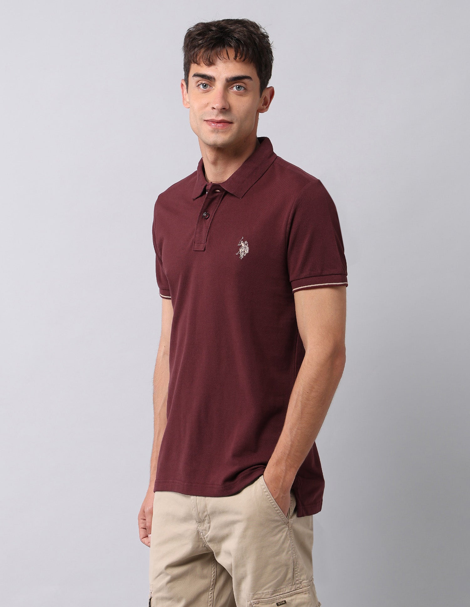 Muscle Fit Pure Cotton Polo Shirt Maroon - U.S. Polo Assn. India | Large