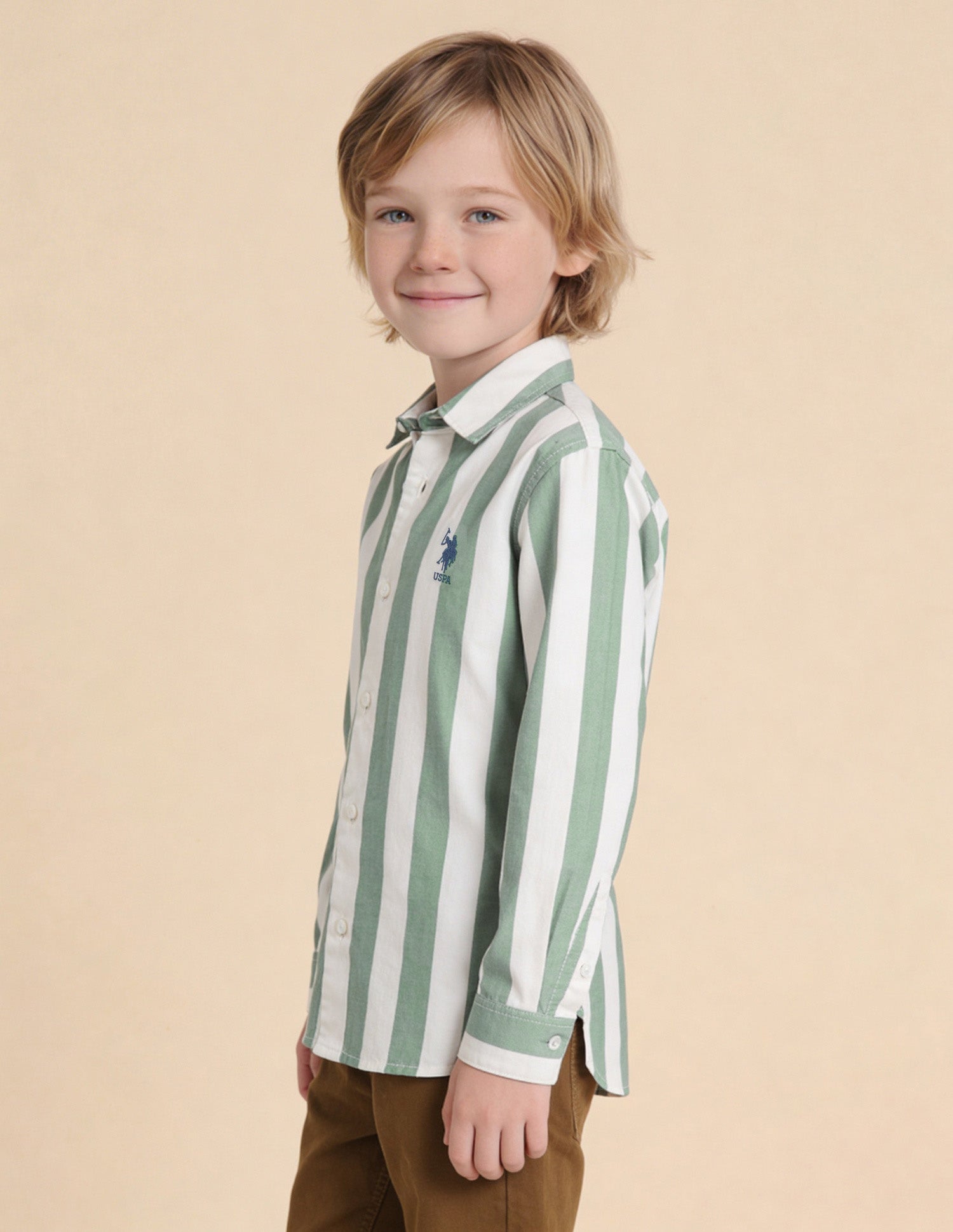 Vertical Striped Twill Shirt Green - U.S. Polo Assn. India | Large