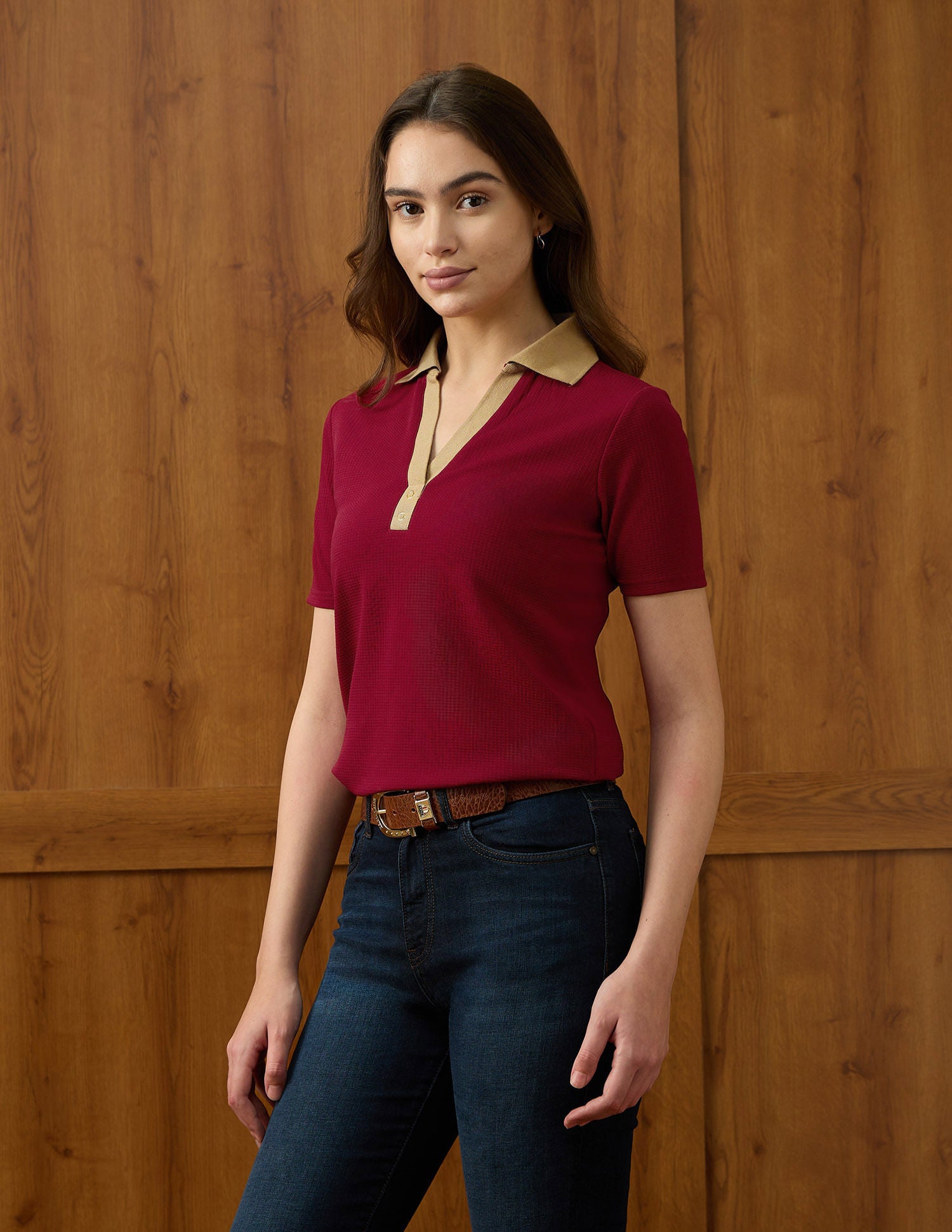 Textured Contrast  Collar Regular Fit Polo Shirt Purple - U.S. Polo Assn. India | Large