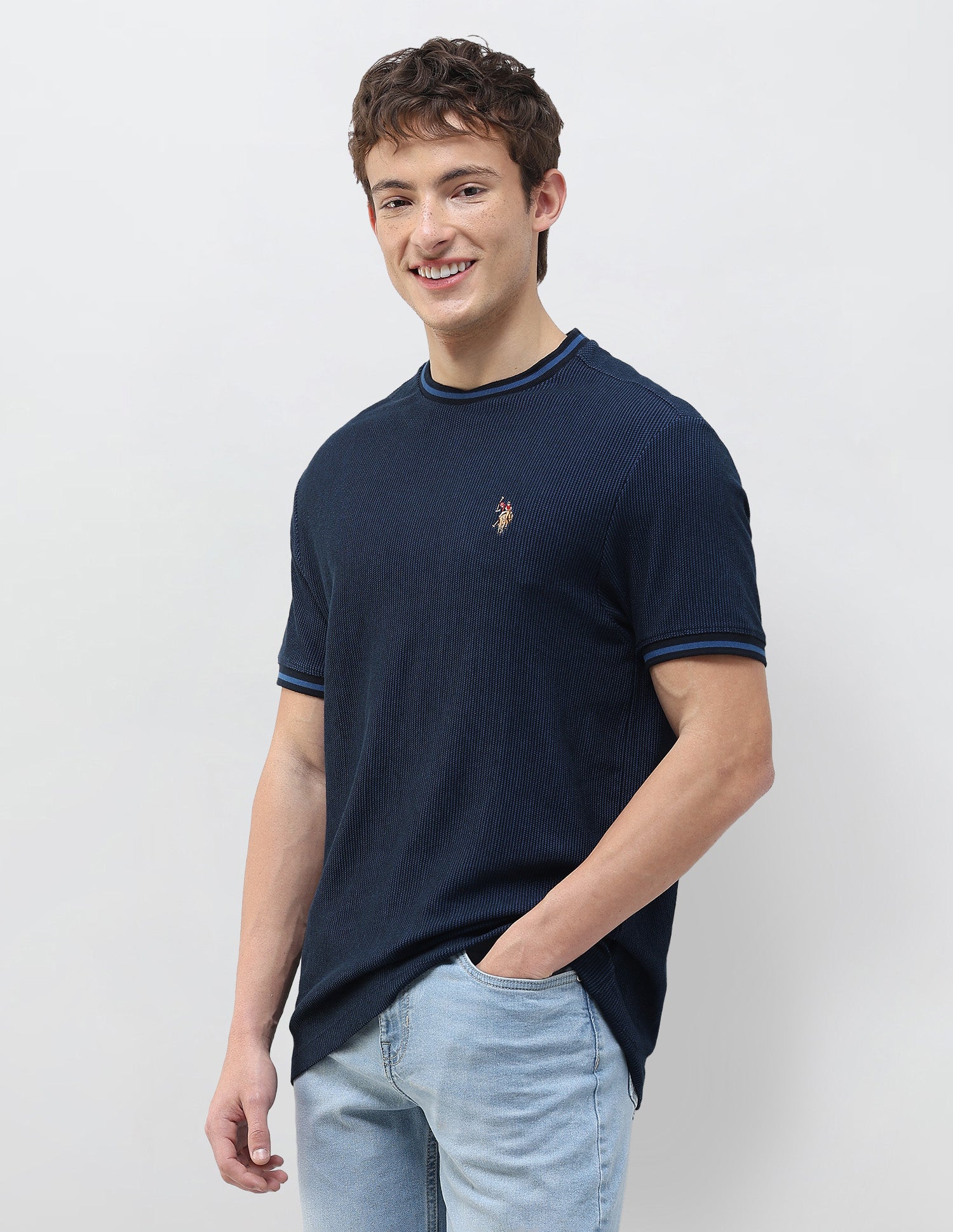 Textured Slim Fit T-Shirt Navy - U.S. Polo Assn. India | Large