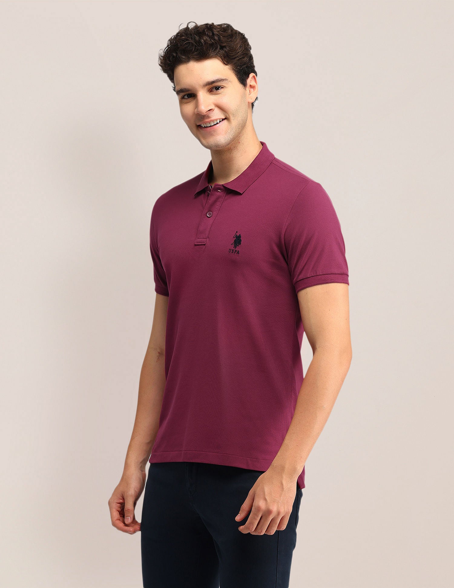 Slim Fit Solid Polo Shirt Dark Pink - U.S. POLO ASSN. | Large