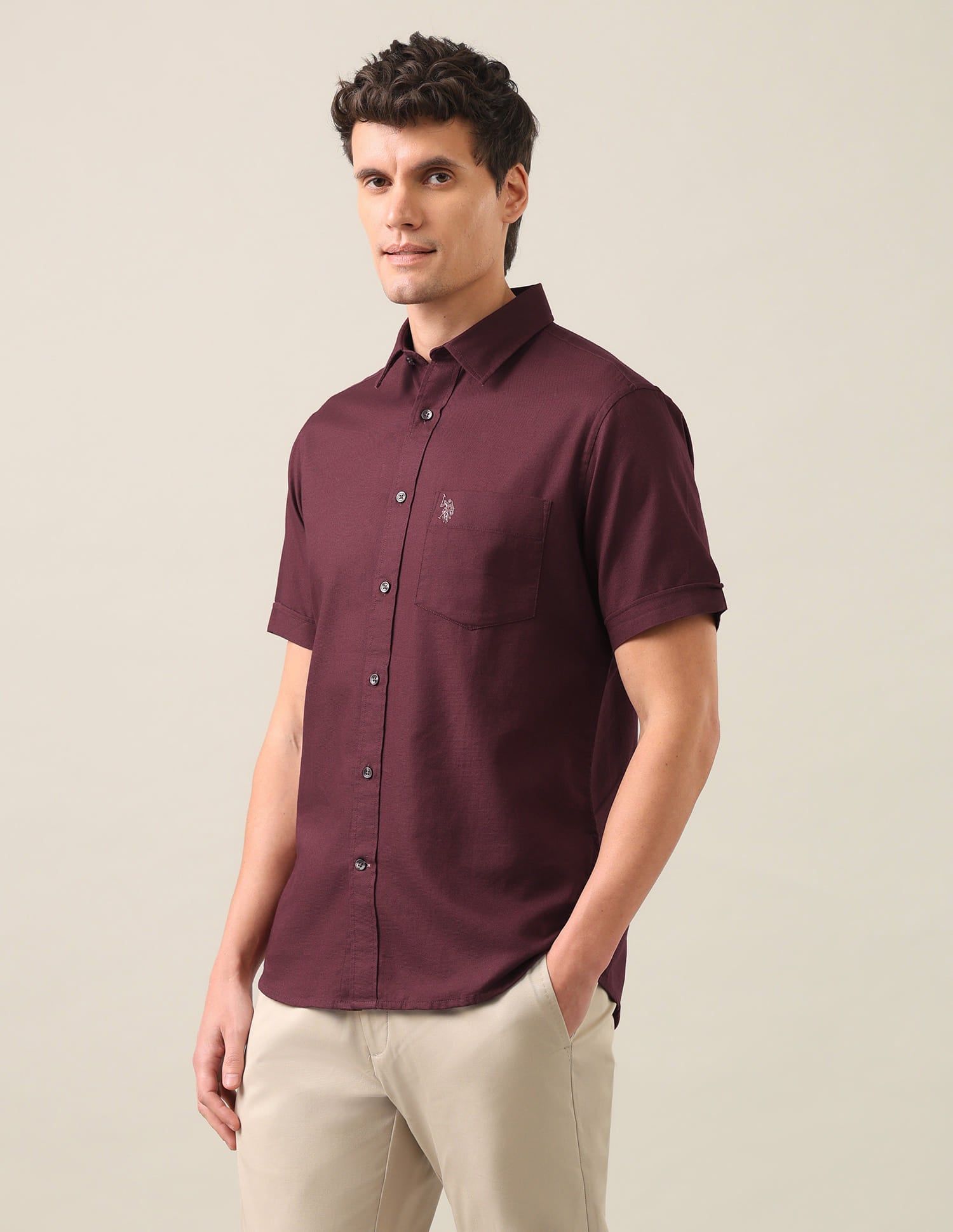 Solid Dobby Shirt Maroon - U.S. Polo Assn. India | Large