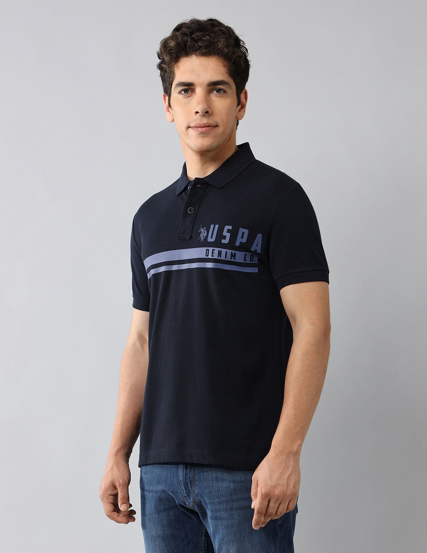 Brand Printed Muscle Fit Polo Shirt Navy - U.S. POLO ASSN. | Large