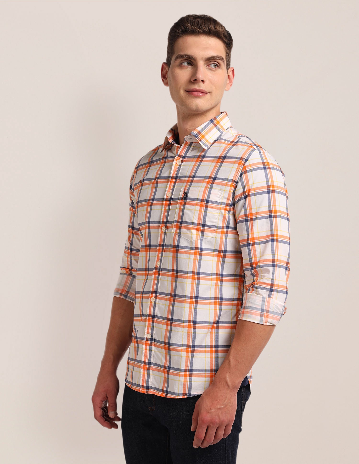Cutaway Collar Tartan Check Shirt Orange - U.S. POLO ASSN. | Large